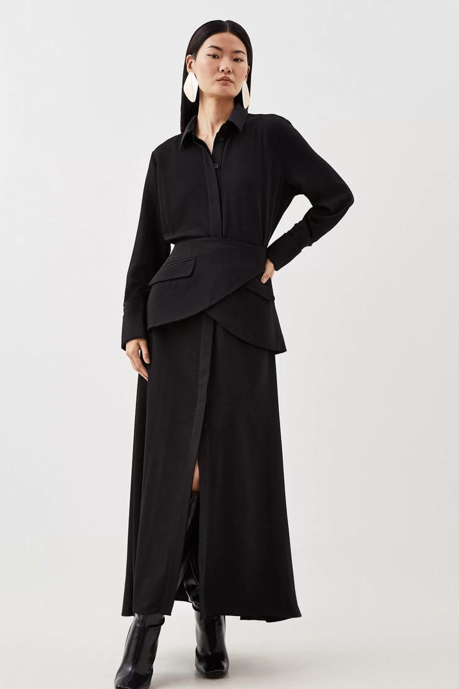 Karen Millen Soft Tailored Belted Maxi Shirt Dress