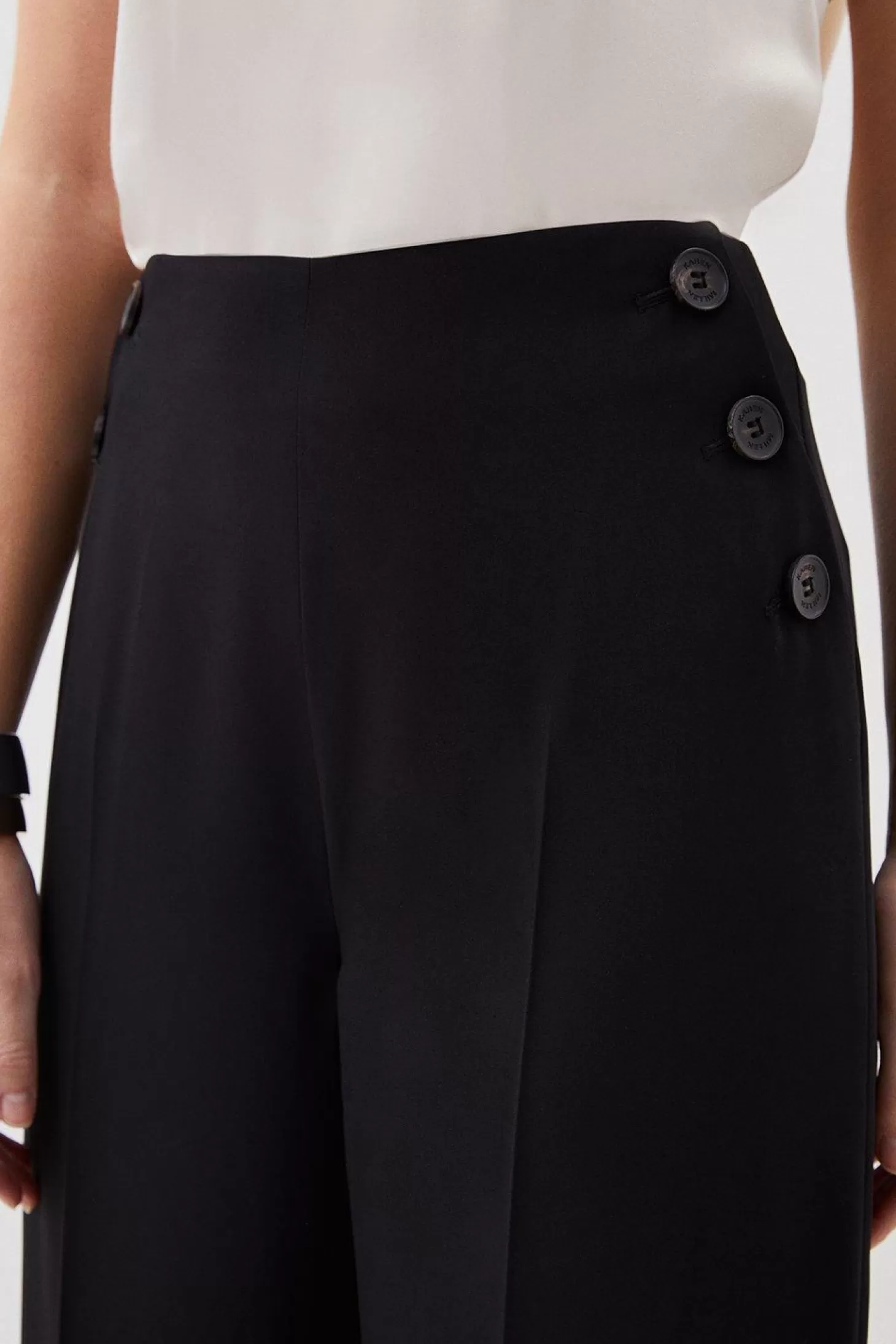 Karen Millen Soft Tailored Button Detailed High Waisted Pants