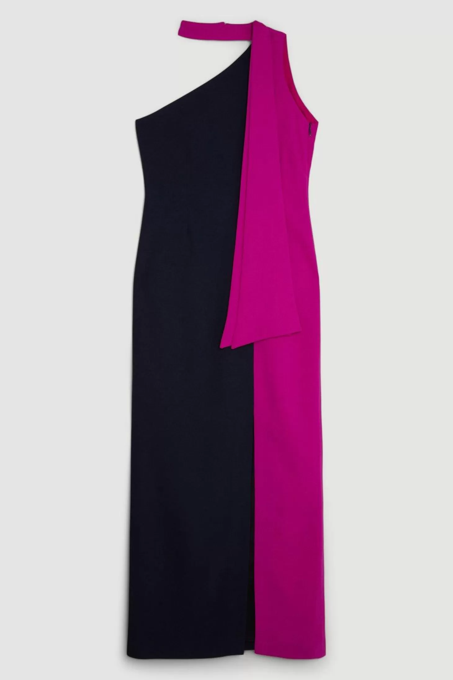 Karen Millen Soft Tailored Color Block Tie Neck Midi Dress