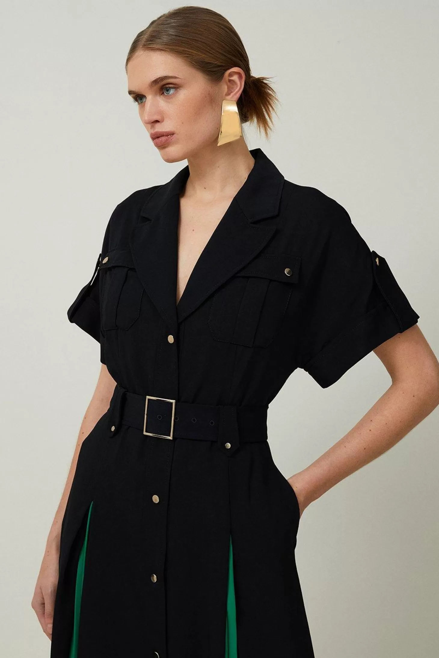 Karen Millen Soft Tailored Colorblock Shirt Dress