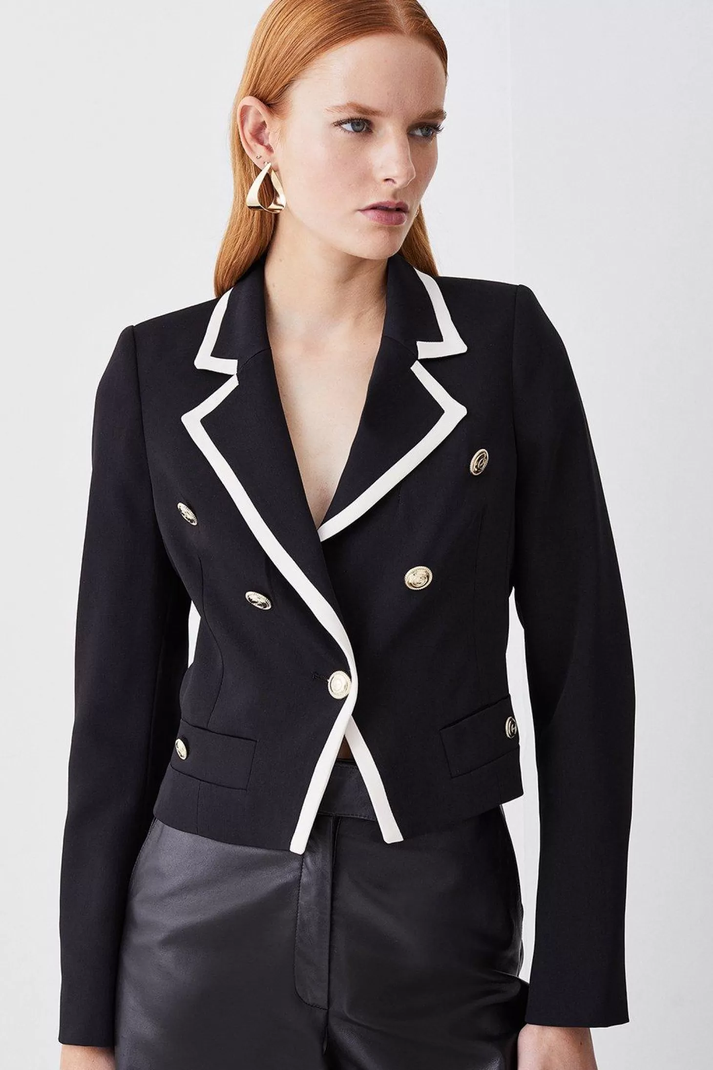 Karen Millen Soft Tailored Military Button Crop Jacket