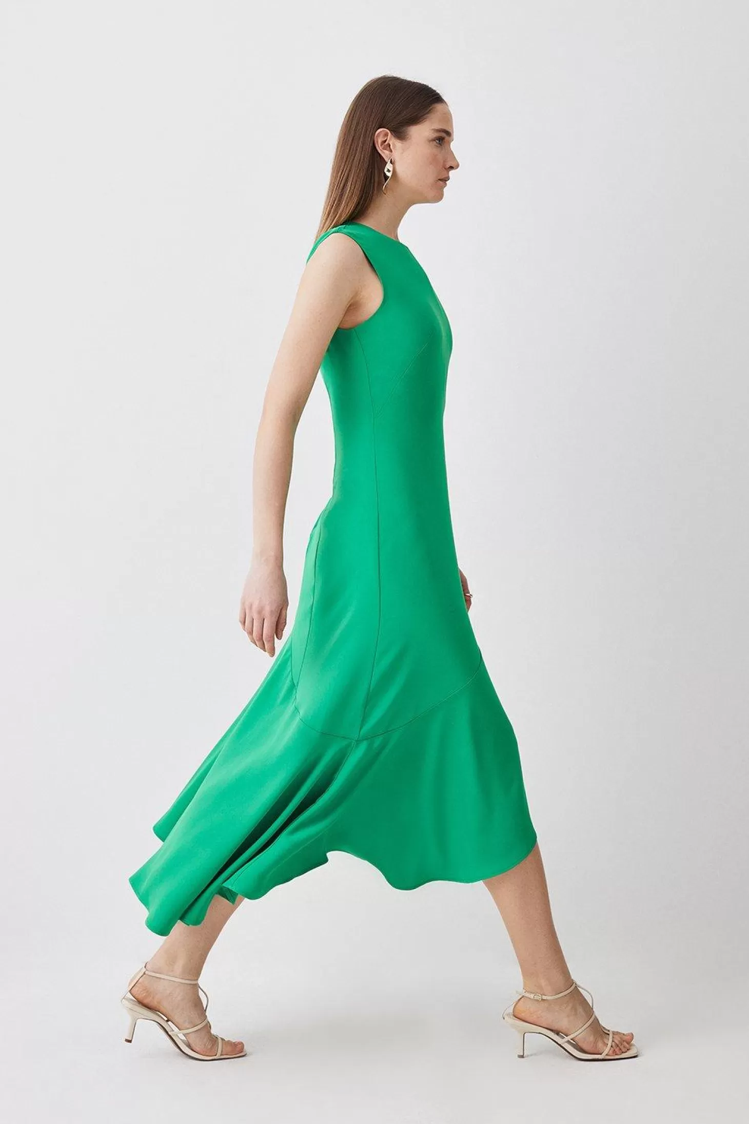 Karen Millen Soft Tailored Sleeveless Full Skirt High Low Midi Dress