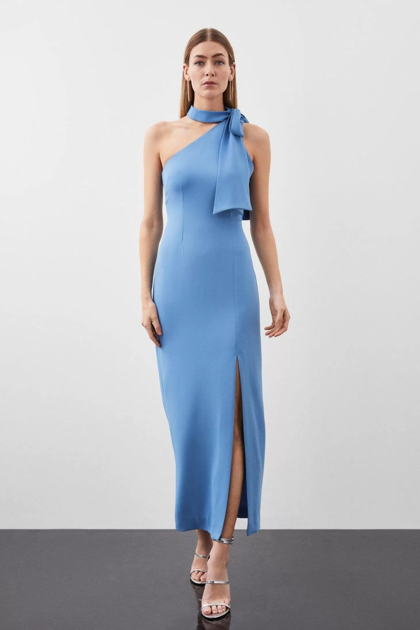 Karen Millen Soft Tailored Tie Neck Midi Dress