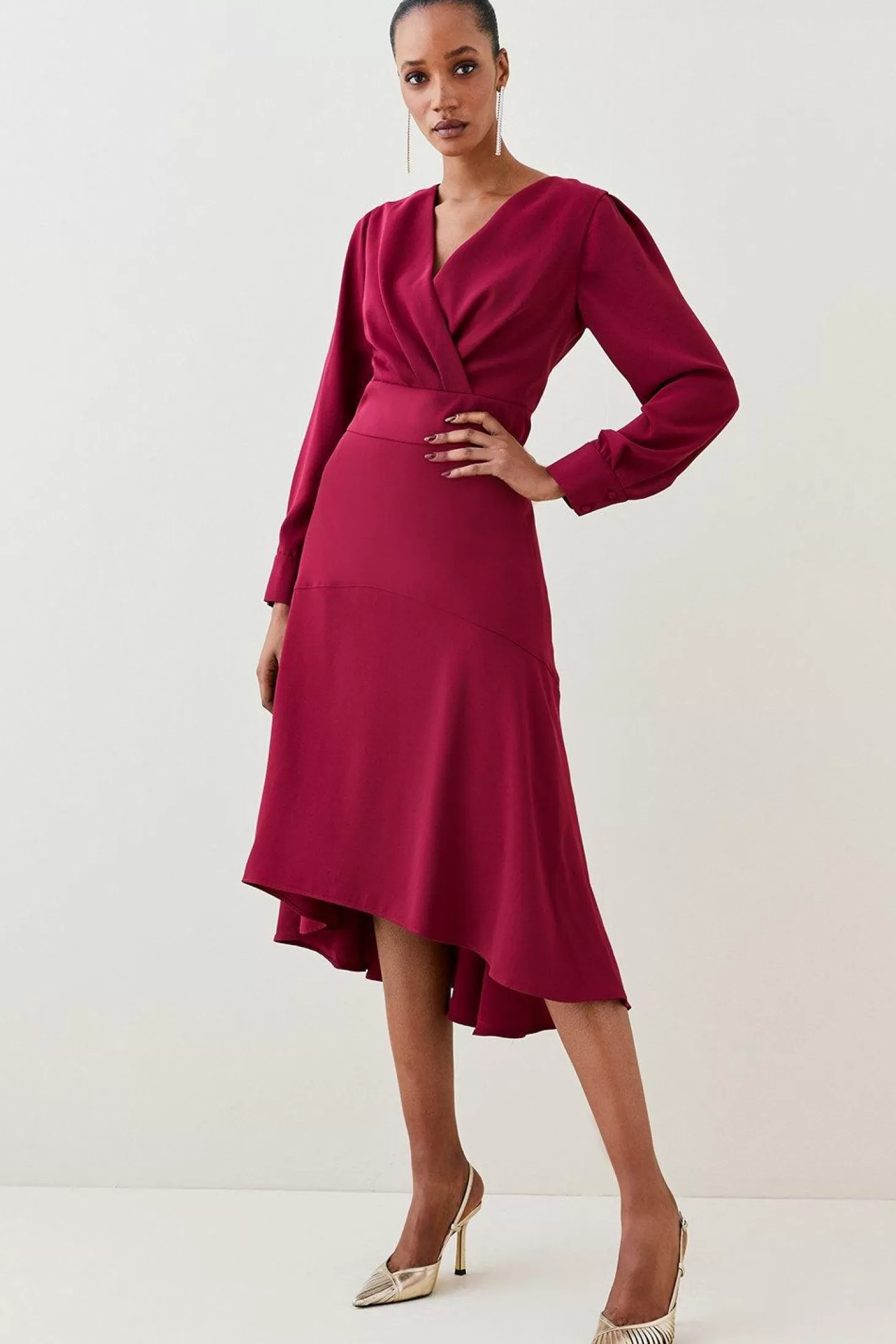 Karen Millen Soft Tailored Wrap Sleeved High Low Midi Dress