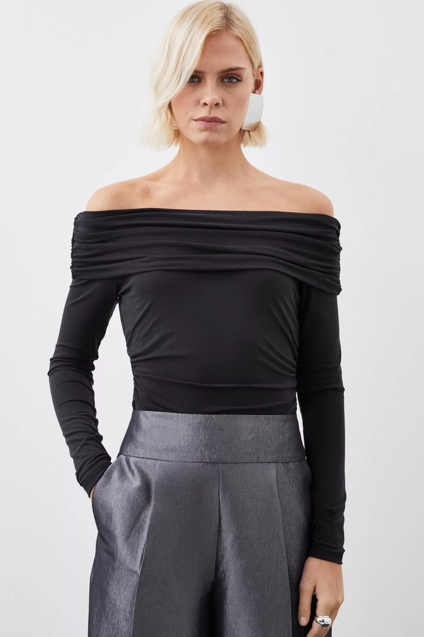 Karen Millen Soft Touch Slinky Jersey Off The Shoulder Bodysuit