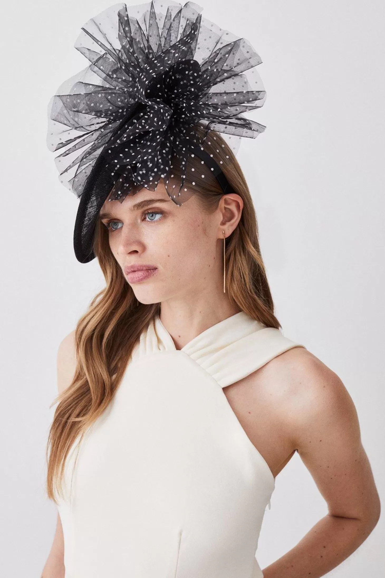 Karen Millen Spot Tulle Asymetric Fascinator