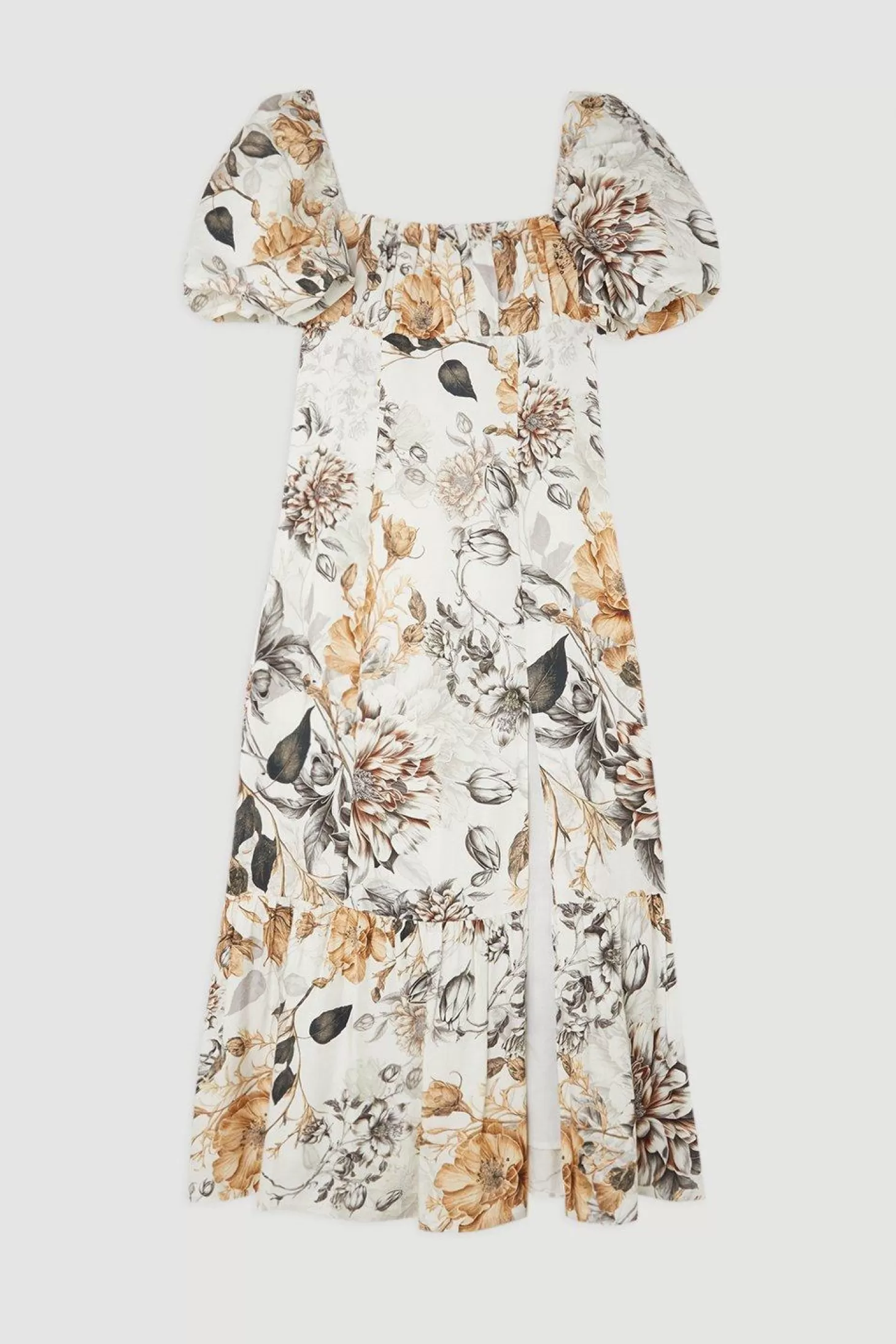 Karen Millen Spring Viscose Linen Woven Puff Sleeve Midi Dress