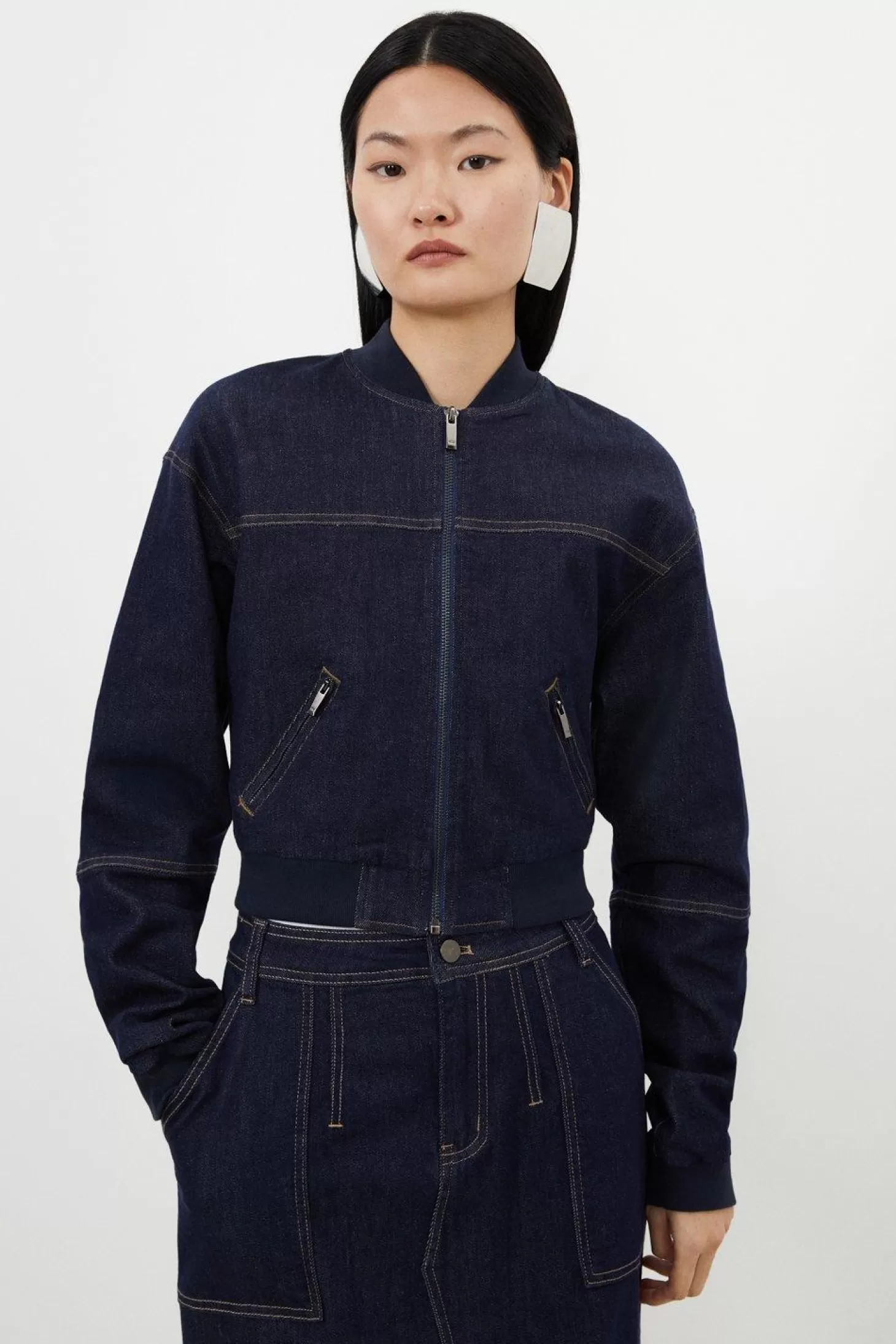 Karen Millen ed Stretch Denim Woven Bomber Jacket