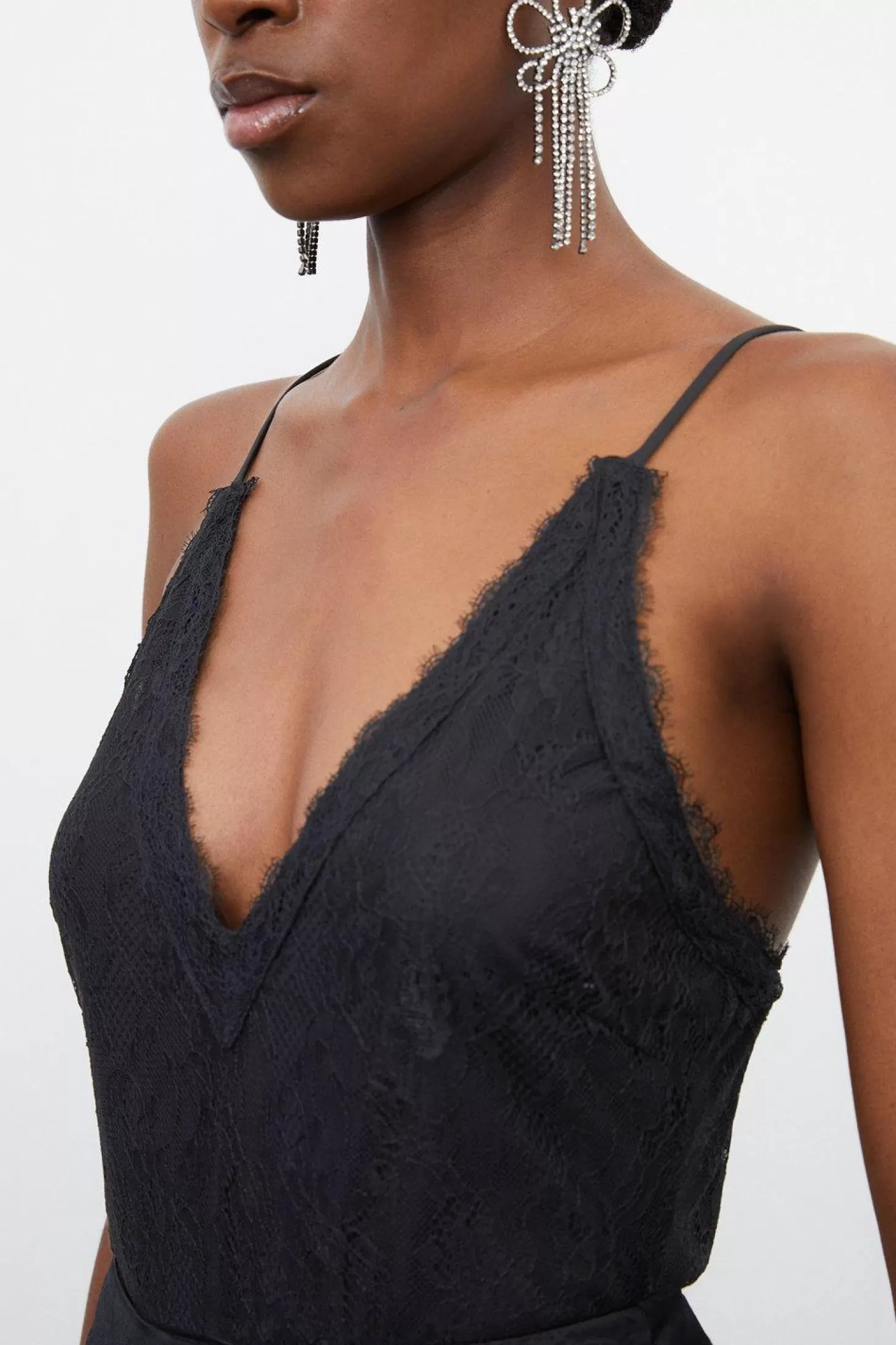 Karen Millen Strappy Lace Jersey Tie Back Bodysuit