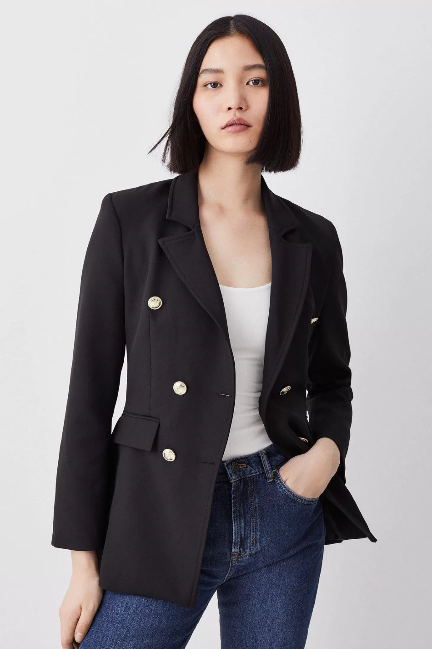 Karen Millen Stretch Cady Double Breasted Military Blazer