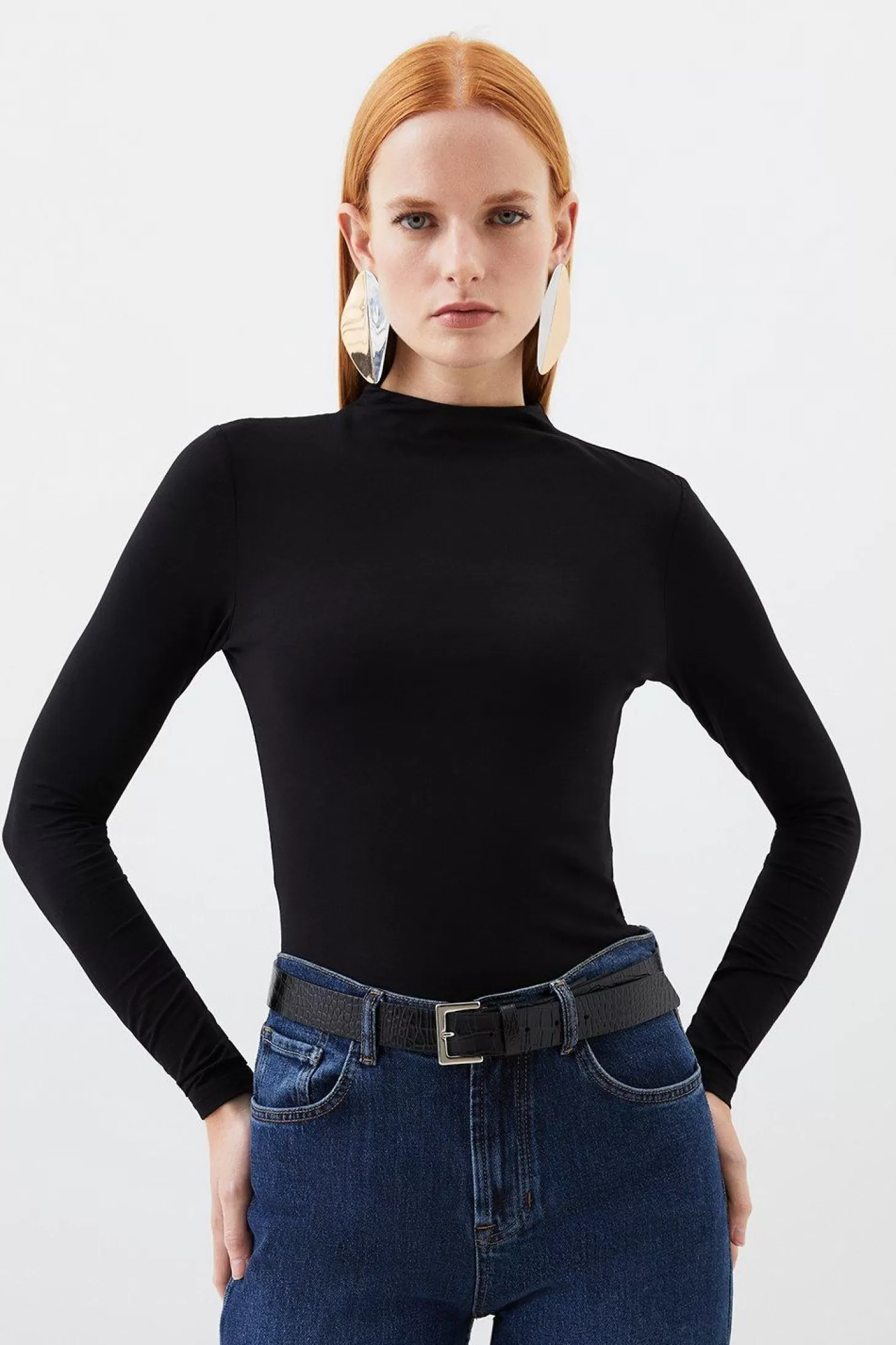 Karen Millen Stretch Cotton Funnel Neck Top