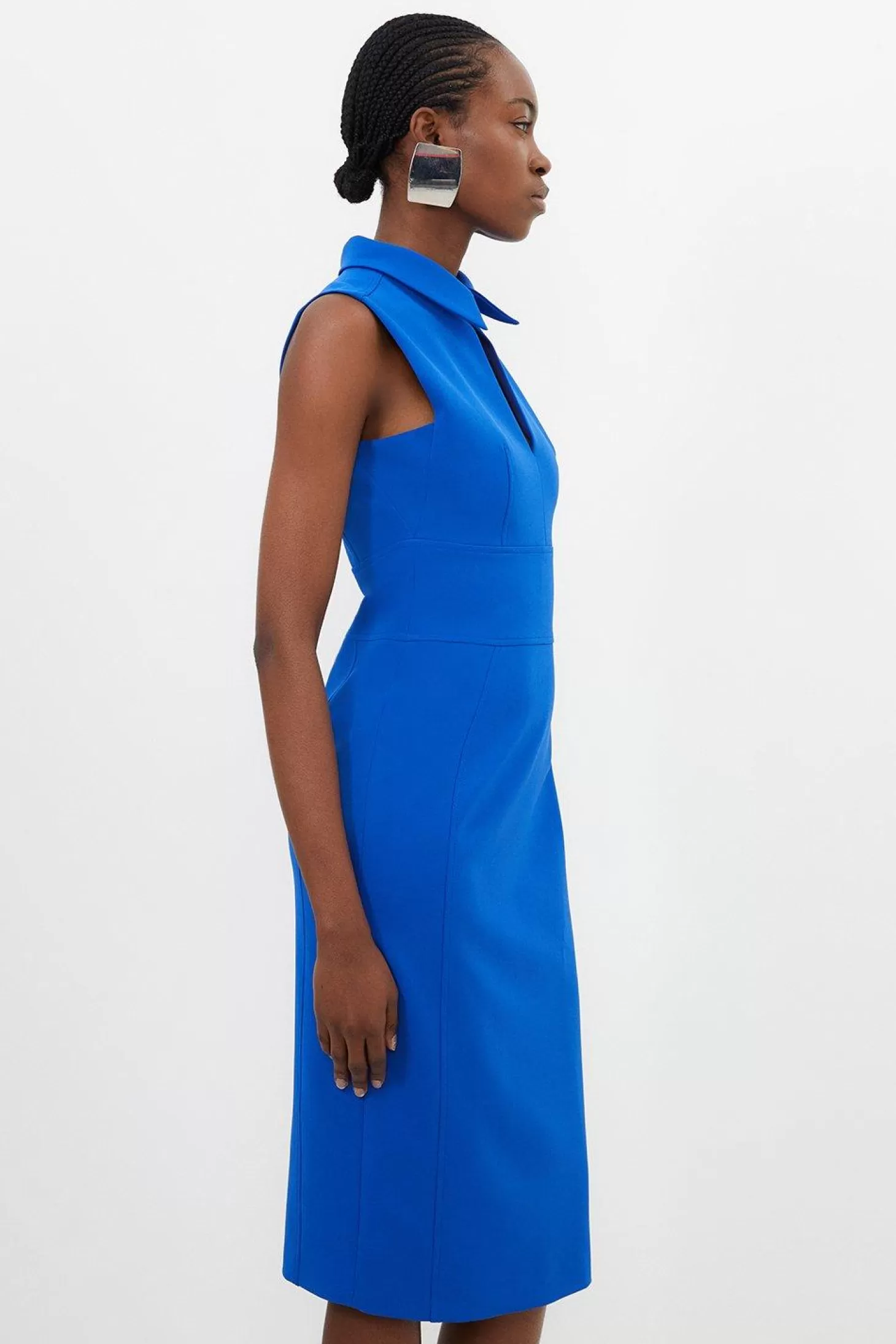 Karen Millen Stretch Crepe Cut Out Detail Collared Tailored Midi Dress