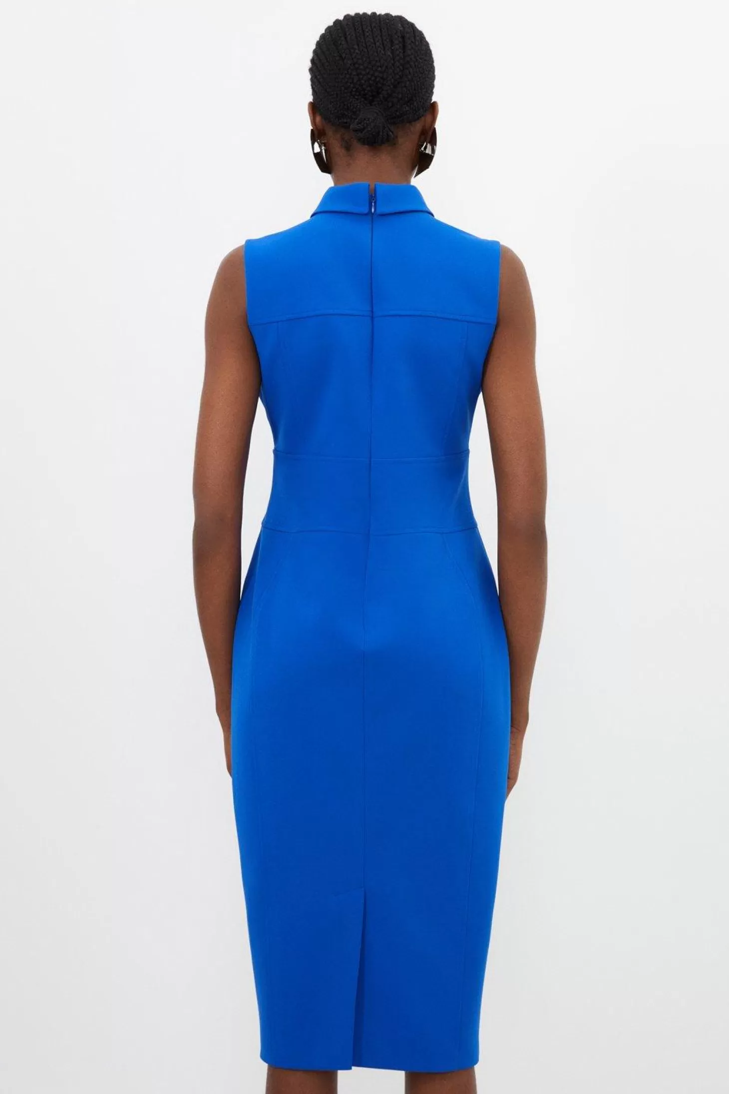 Karen Millen Stretch Crepe Cut Out Detail Collared Tailored Midi Dress