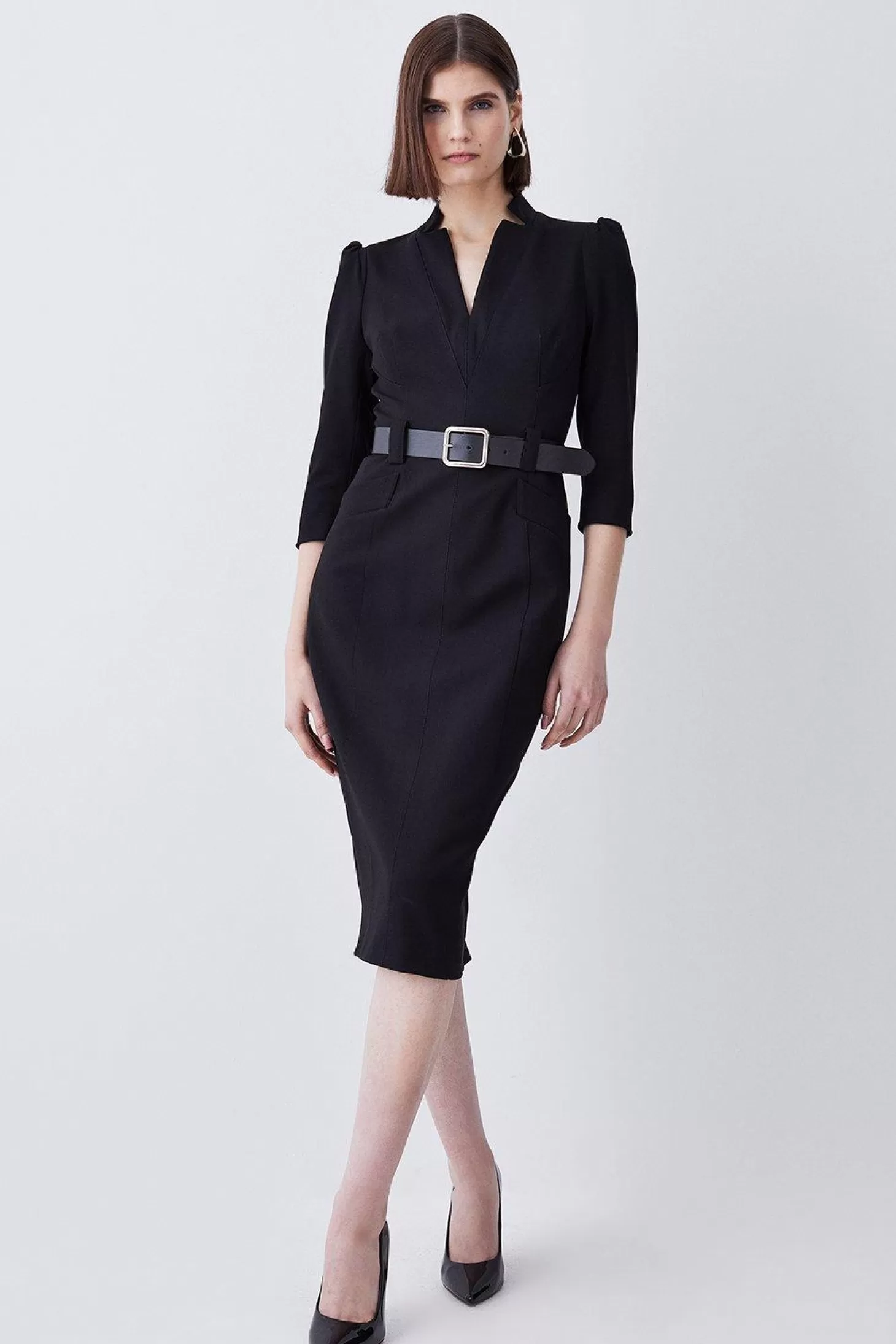 Karen Millen Structured Crepe Belted Forever Midi Dress