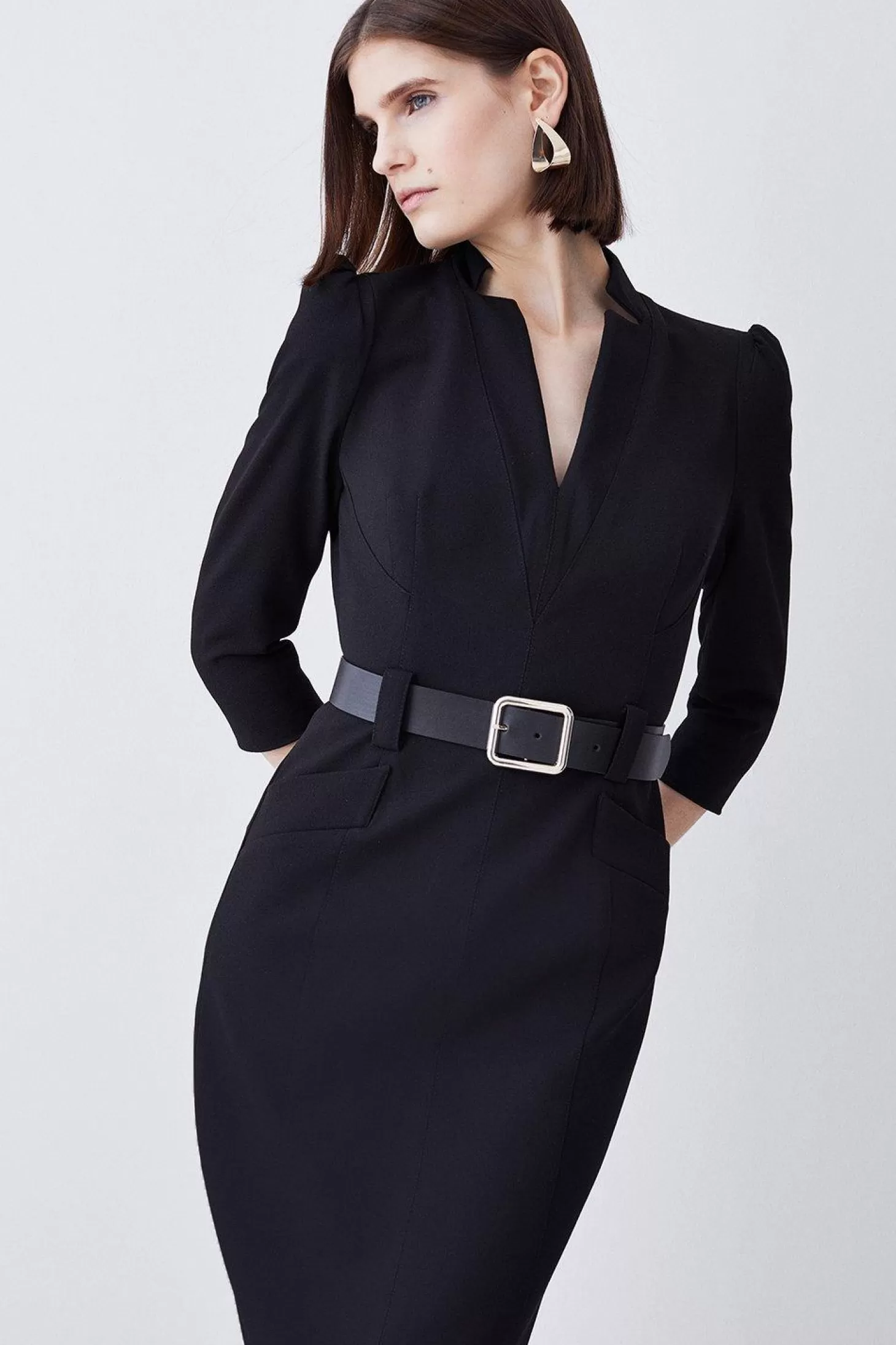 Karen Millen Structured Crepe Belted Forever Midi Dress