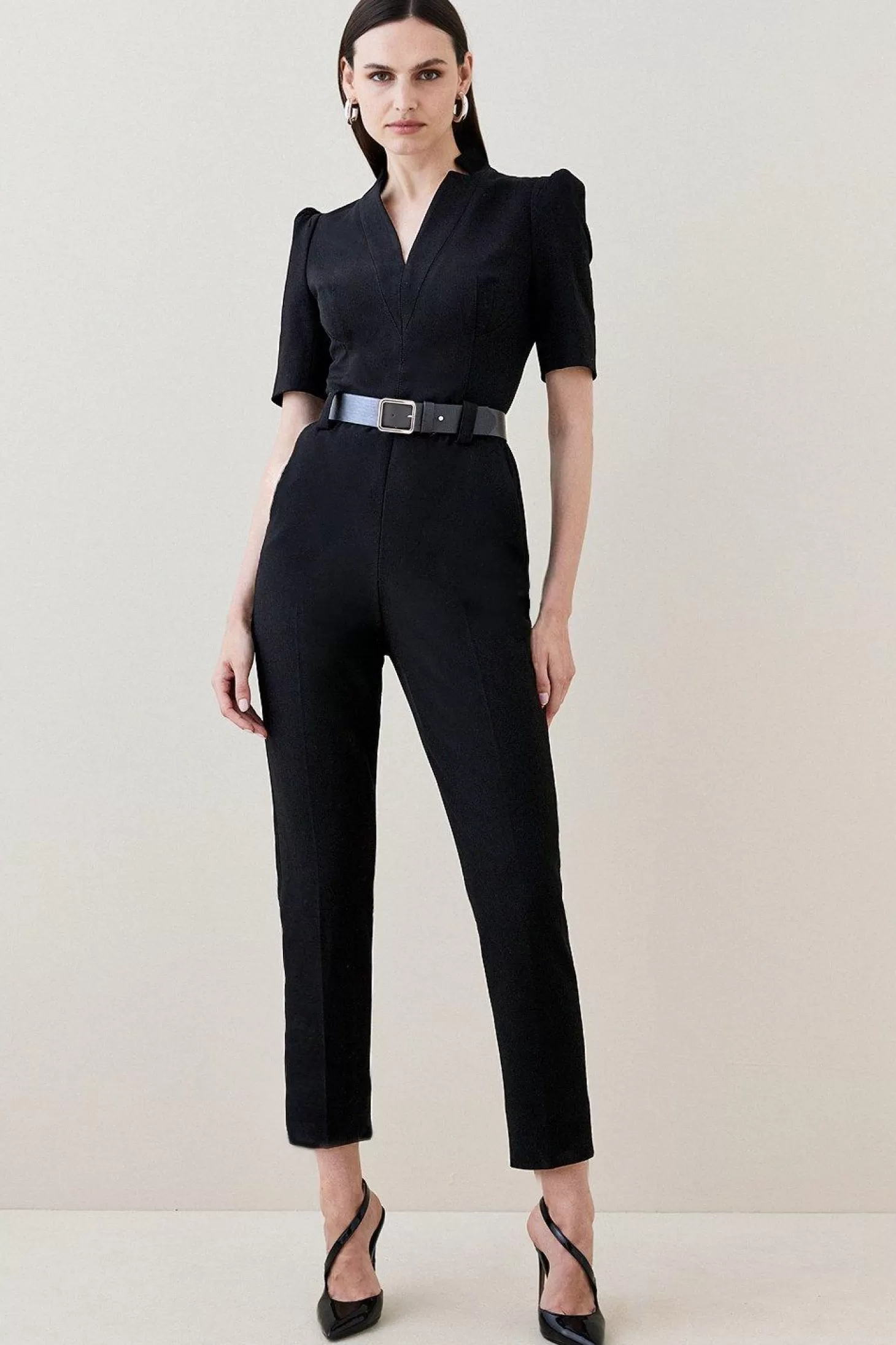 Karen Millen Structured Crepe Forever Belted Jumpsuit