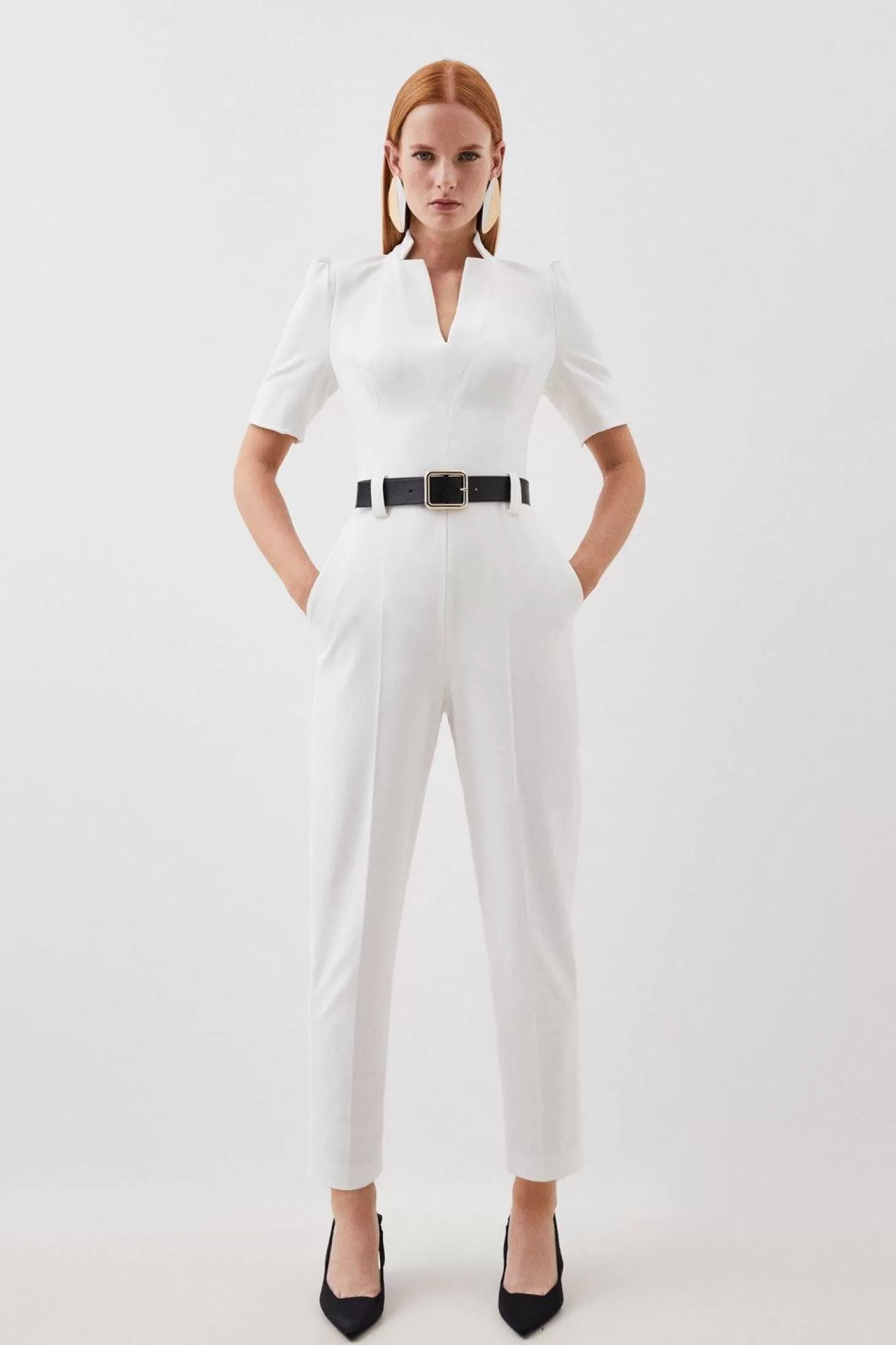 Karen Millen Structured Crepe Forever Belted Jumpsuit