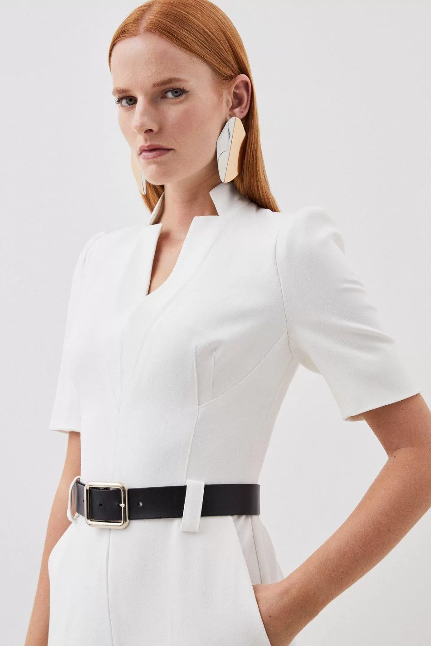 Karen Millen Structured Crepe Forever Belted Jumpsuit