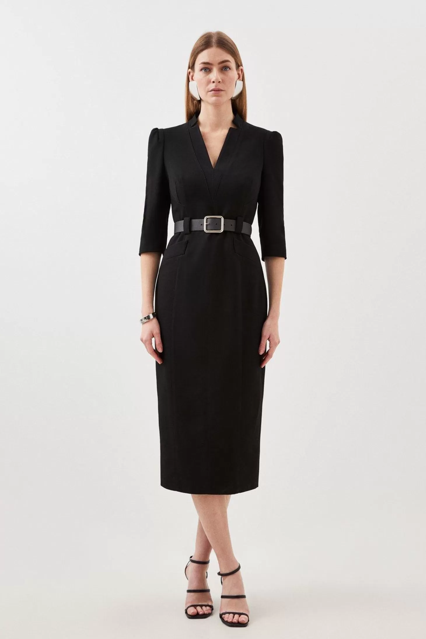 Karen Millen Structured Crepe Forever Belted Midaxi Pencil Dress