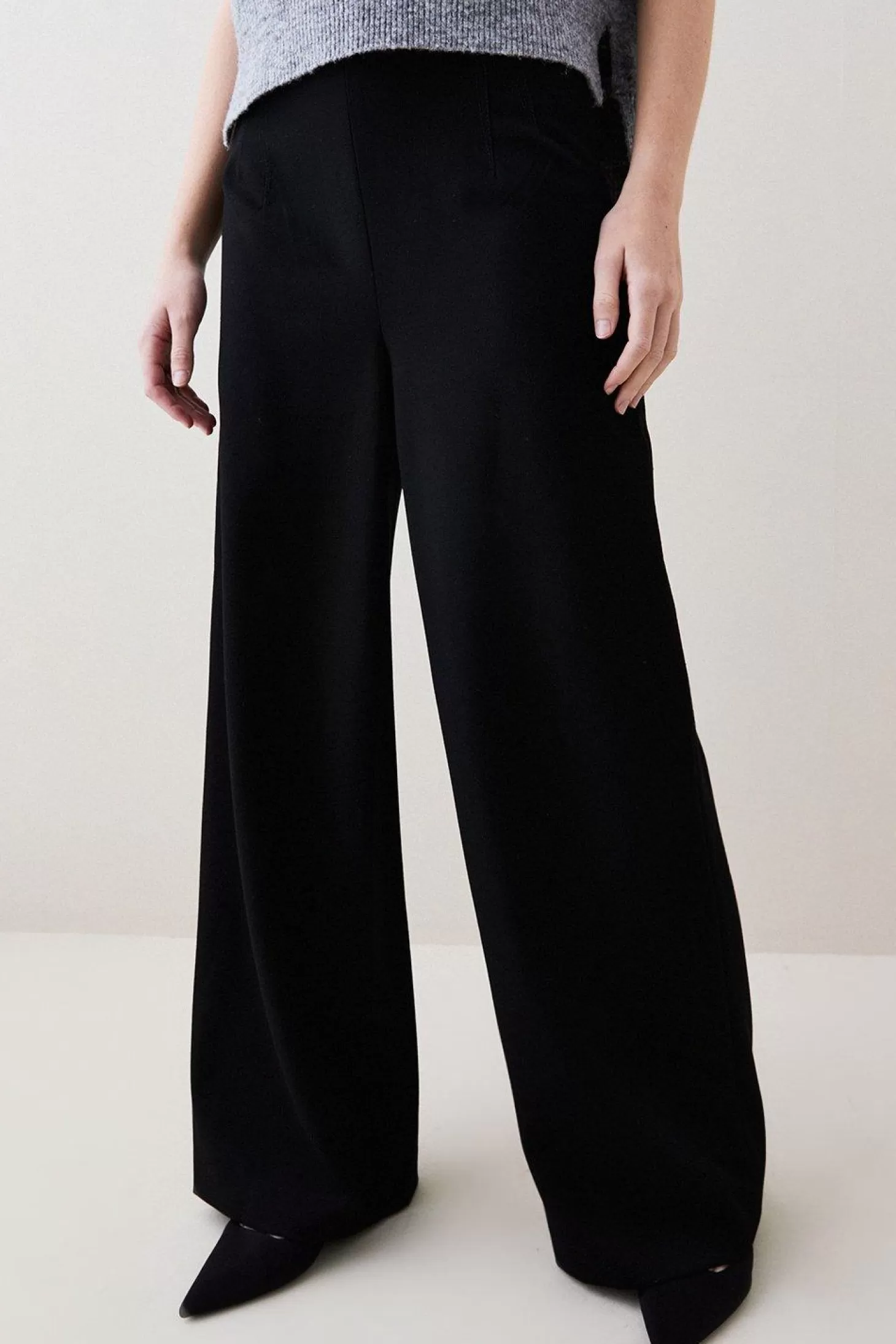 Karen Millen Structured Crepe High Waist Wide Leg Pants