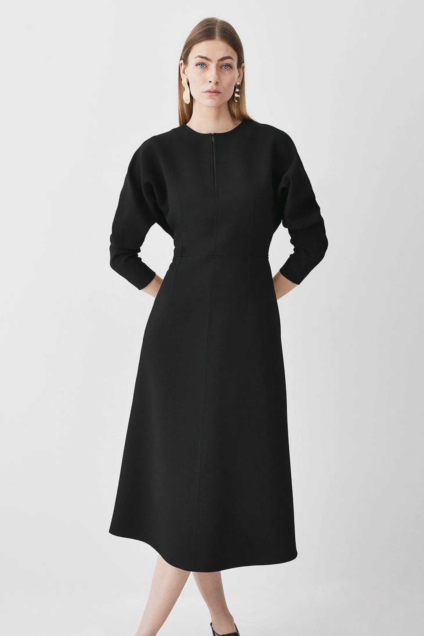 Karen Millen Structured Crepe Keyhole Rounded A Line Midi Dress