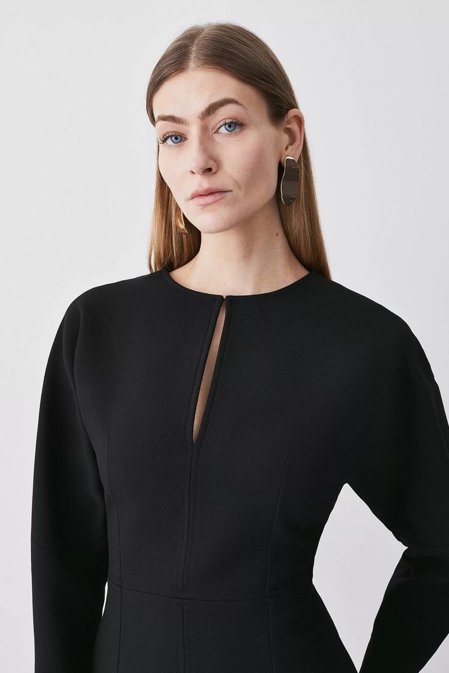 Karen Millen Structured Crepe Keyhole Rounded A Line Midi Dress