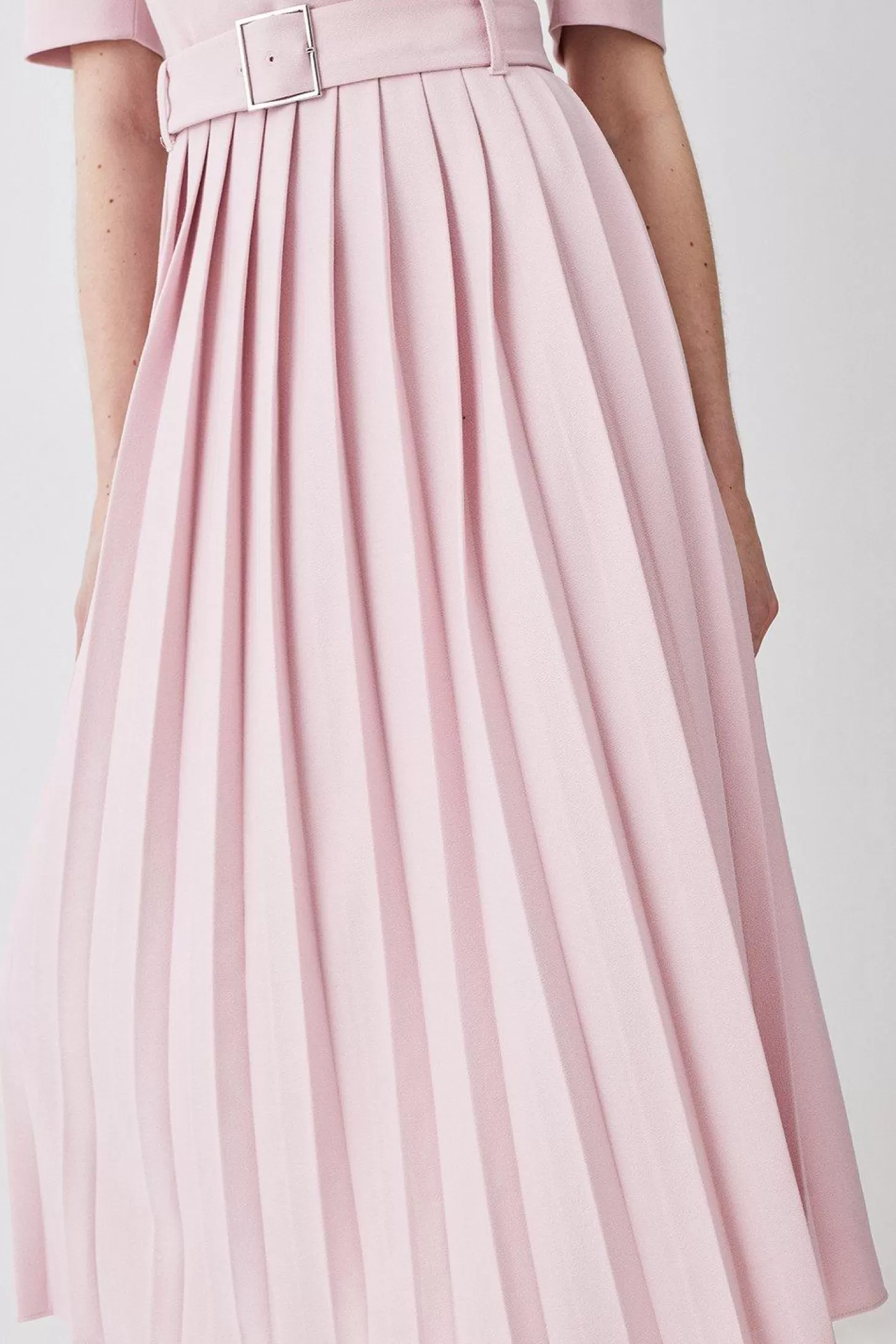 Karen Millen Structured Crepe Notch Neck Wrap Belted Forever Midi Dress