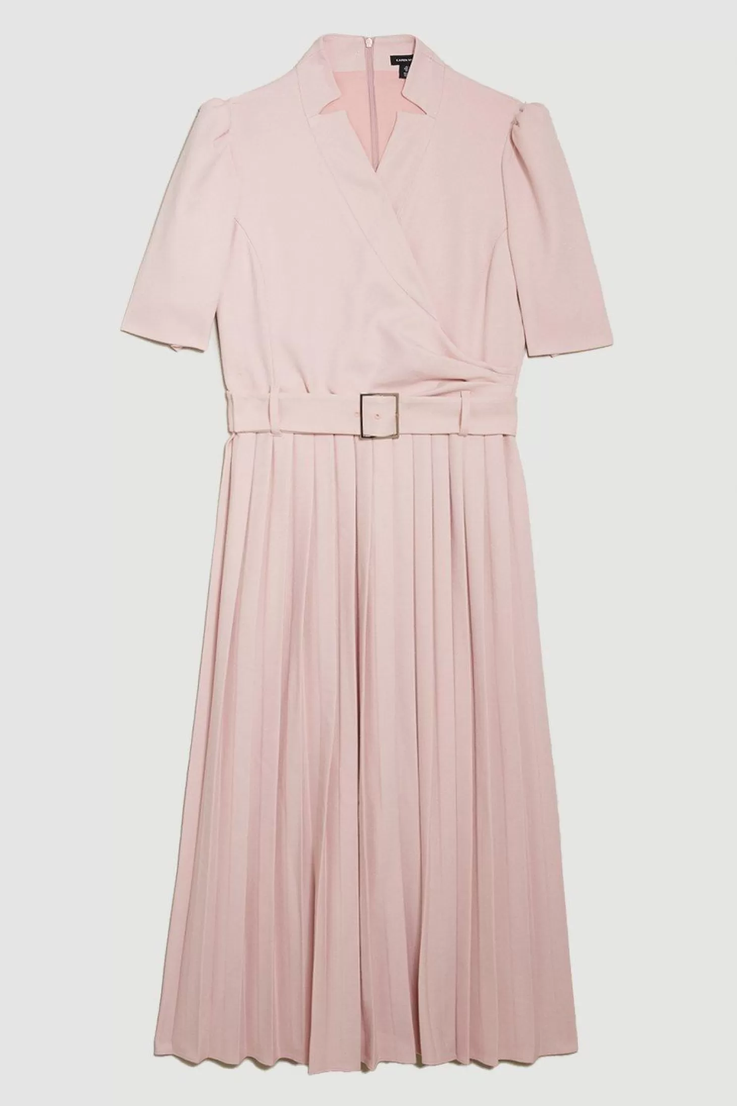 Karen Millen Structured Crepe Notch Neck Wrap Belted Forever Midi Dress