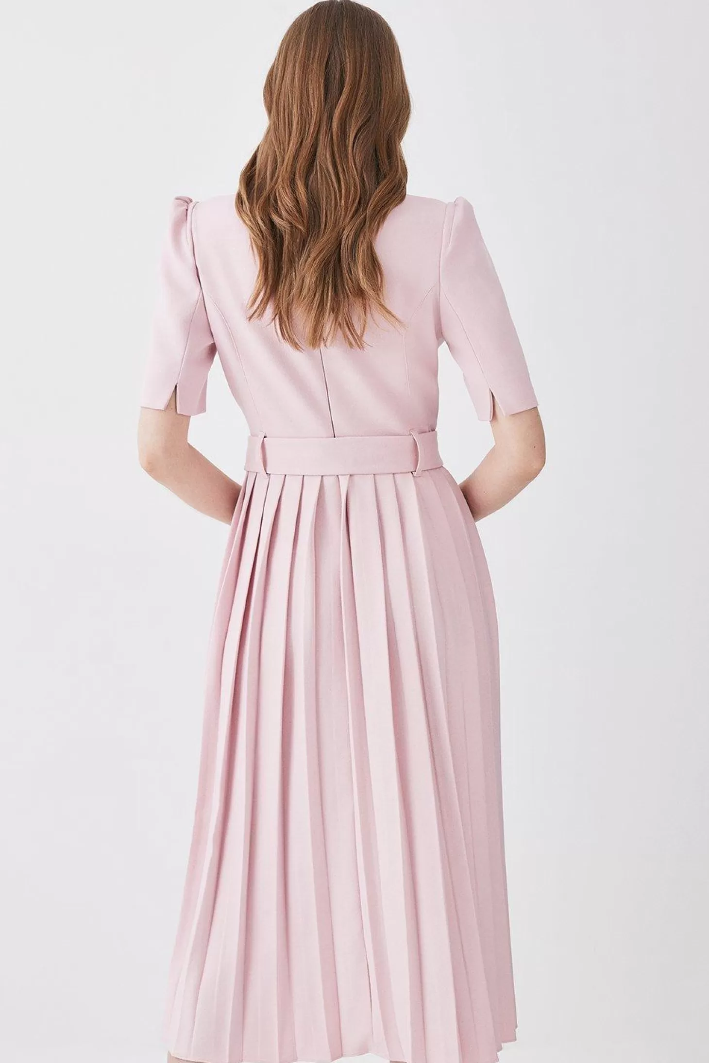 Karen Millen Structured Crepe Notch Neck Wrap Belted Forever Midi Dress