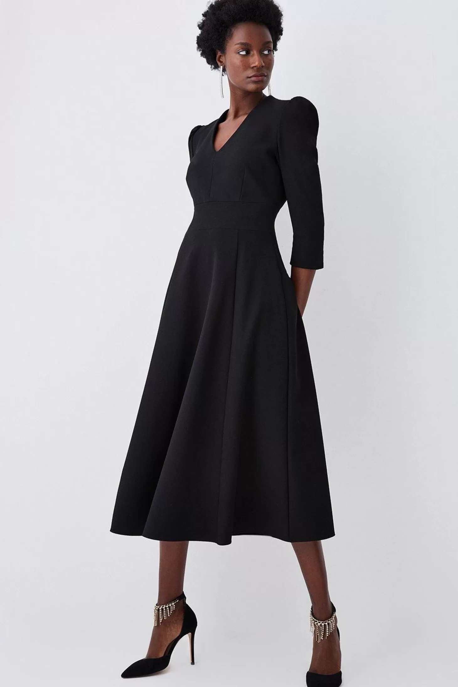 Karen Millen Structured Crepe Tailored Full Skirted Midi Dress