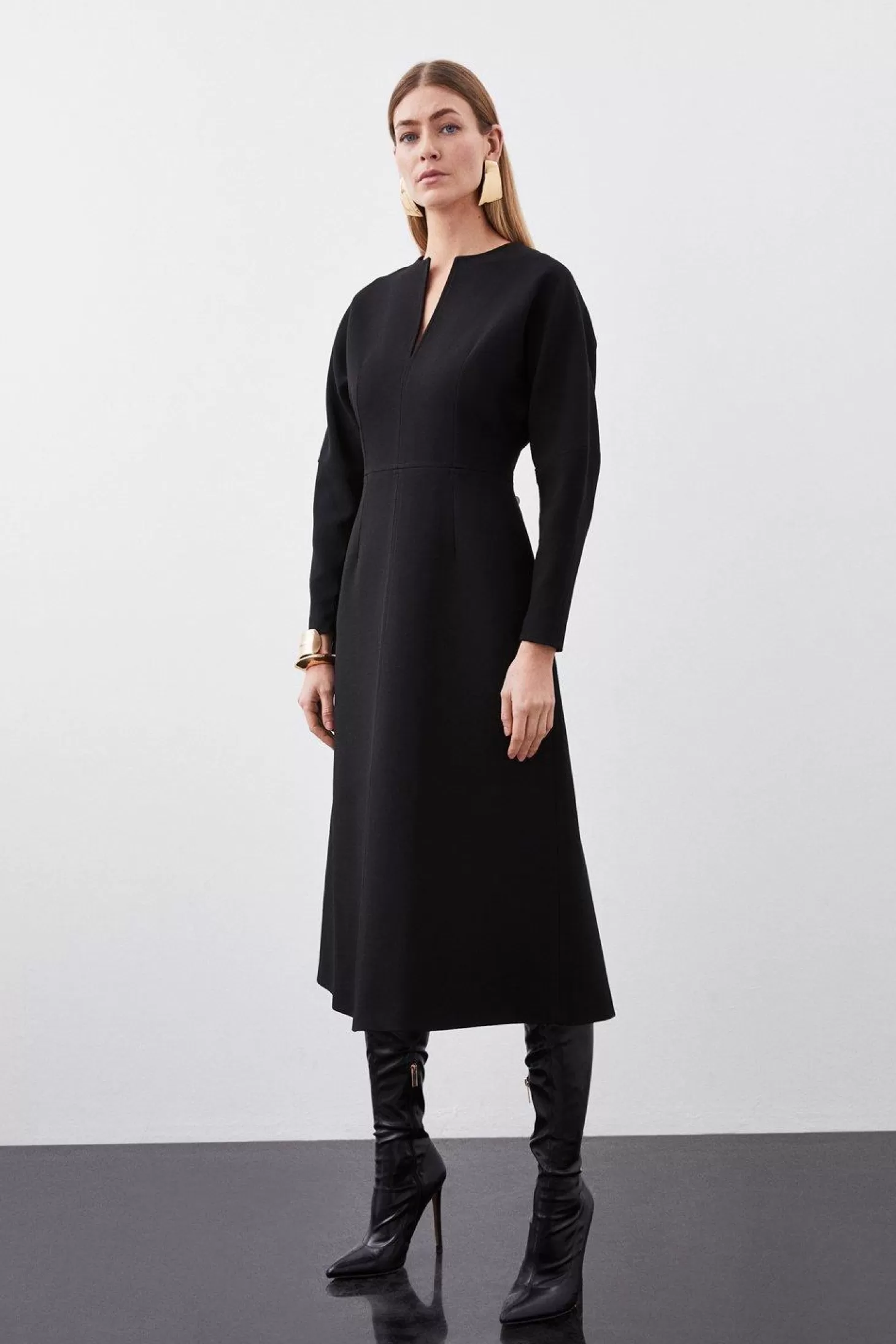 Karen Millen Structured Crepe Tailored Keyhole Rounded A Line Midaxi Dress