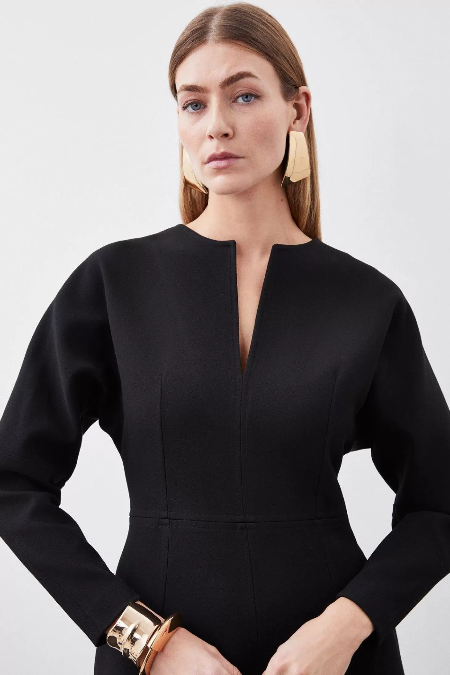 Karen Millen Structured Crepe Tailored Keyhole Rounded A Line Midaxi Dress