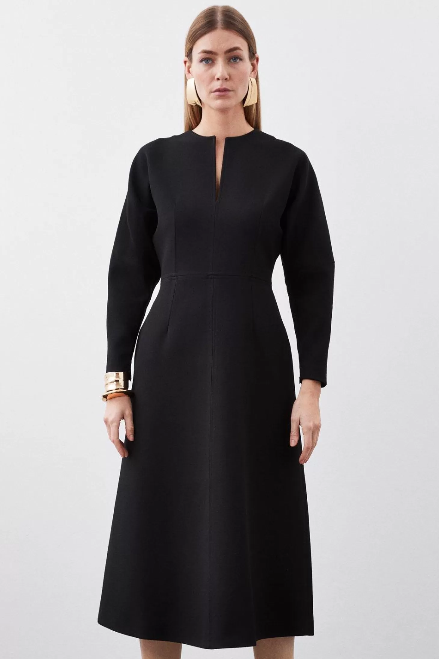 Karen Millen Structured Crepe Tailored Keyhole Rounded A Line Midaxi Dress
