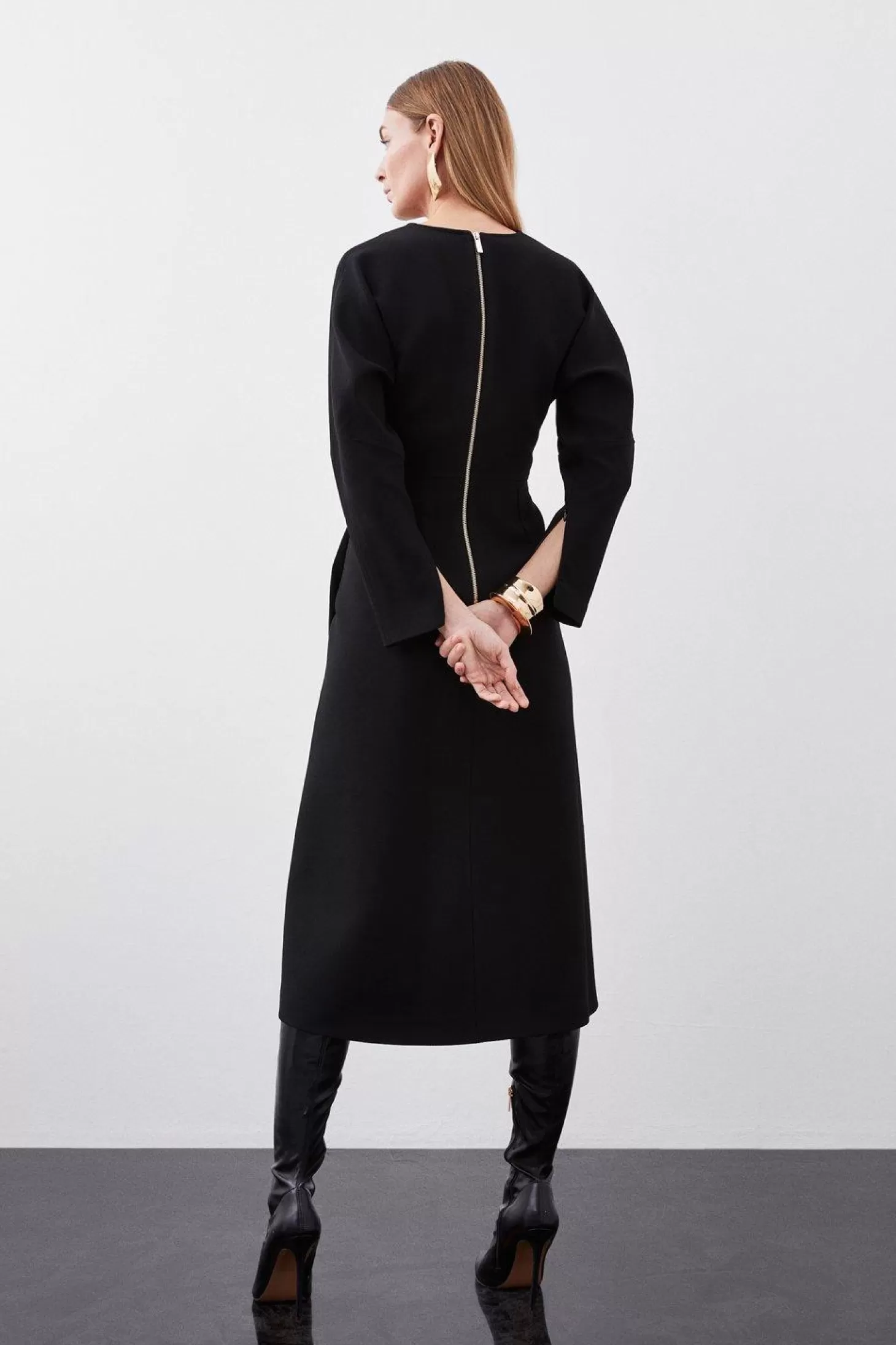 Karen Millen Structured Crepe Tailored Keyhole Rounded A Line Midaxi Dress