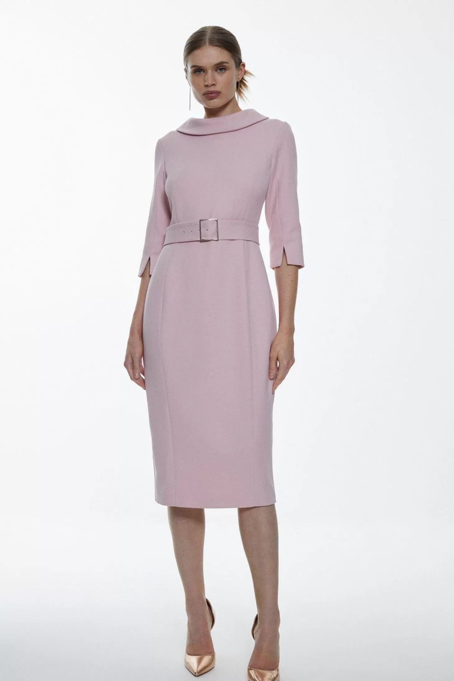 Karen Millen Structured Crepe Turtleneck Pencil Midi Dress