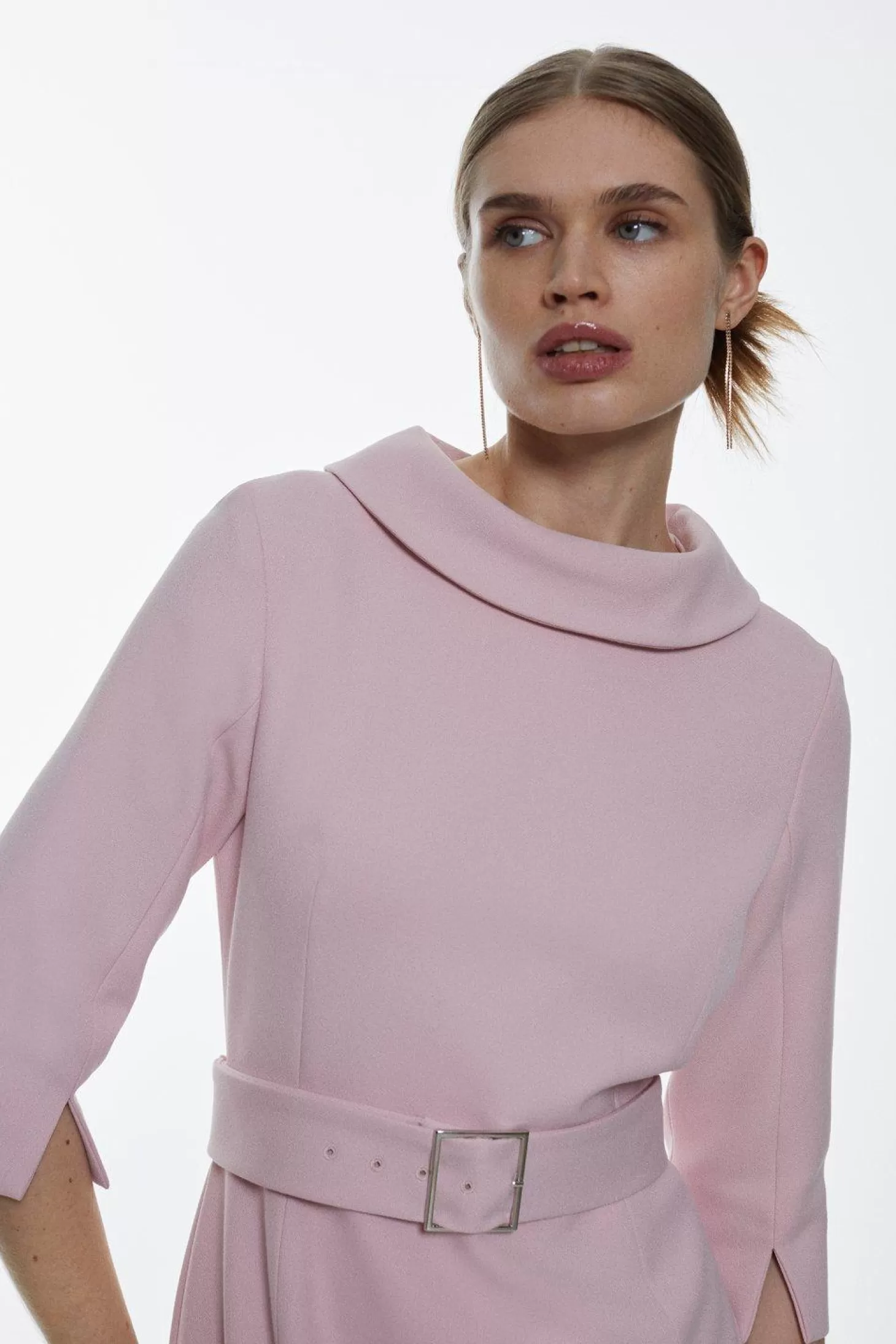 Karen Millen Structured Crepe Turtleneck Pencil Midi Dress