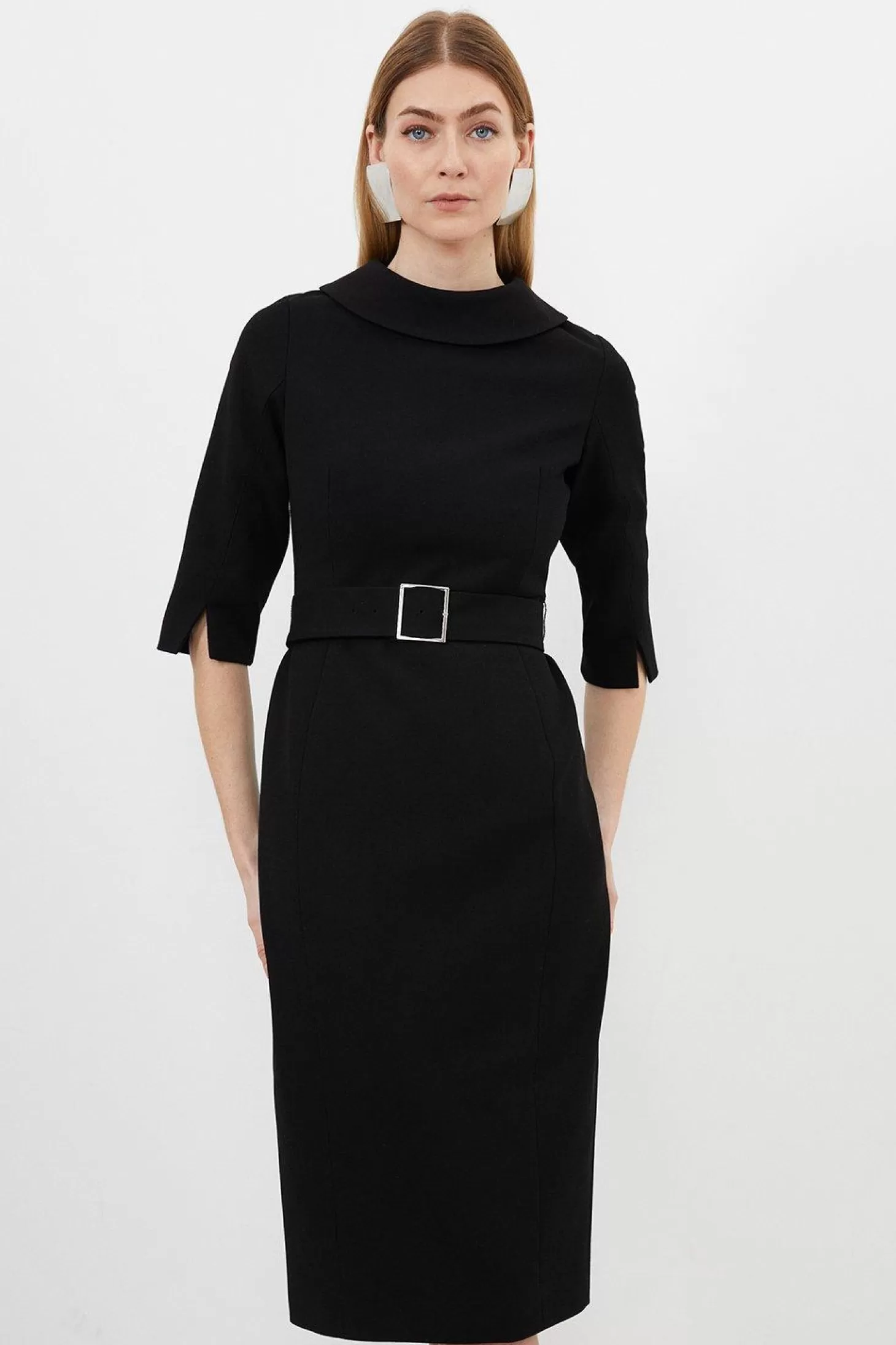 Karen Millen Structured Crepe Turtleneck Pencil Midi Dress