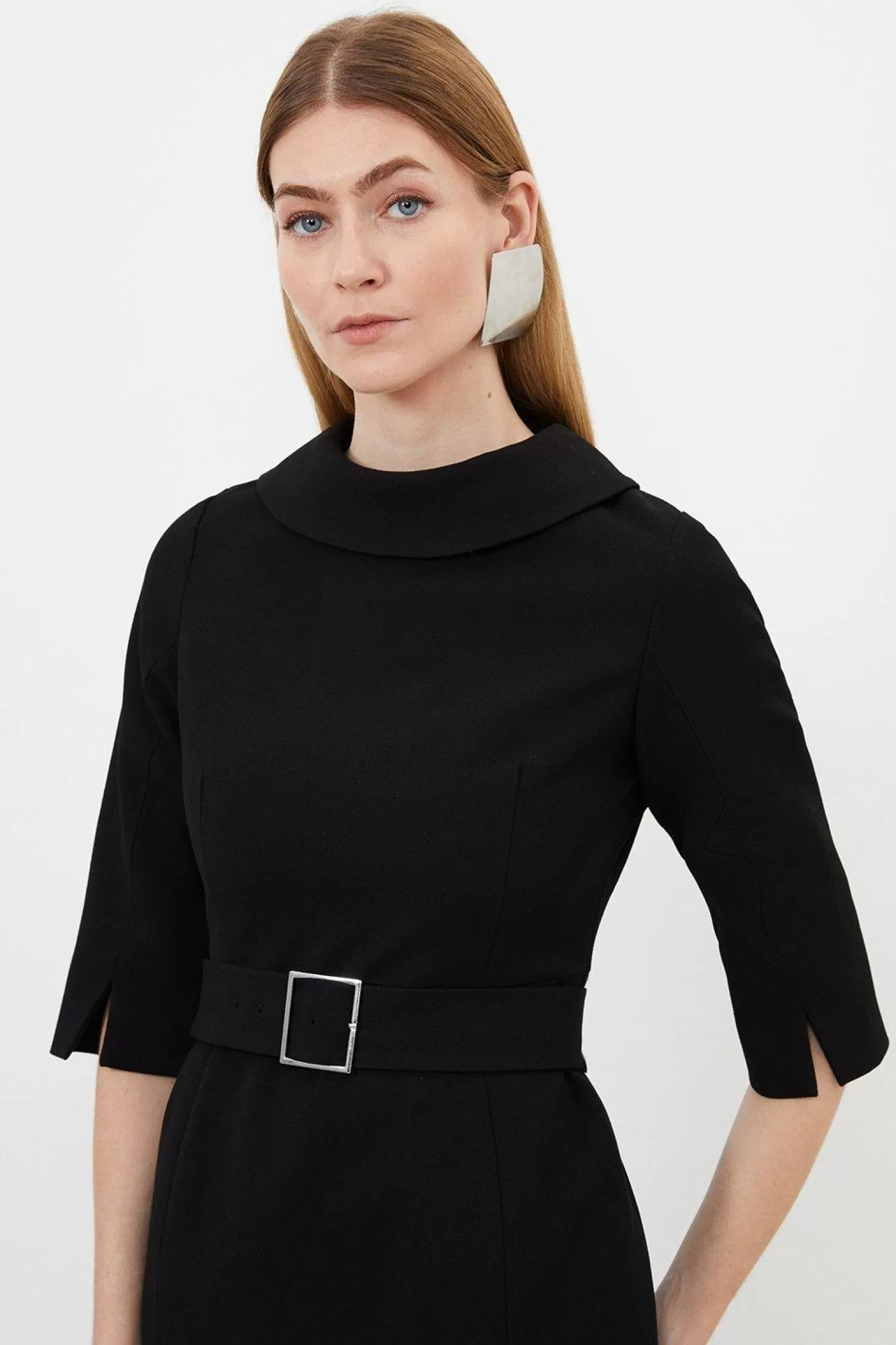 Karen Millen Structured Crepe Turtleneck Pencil Midi Dress