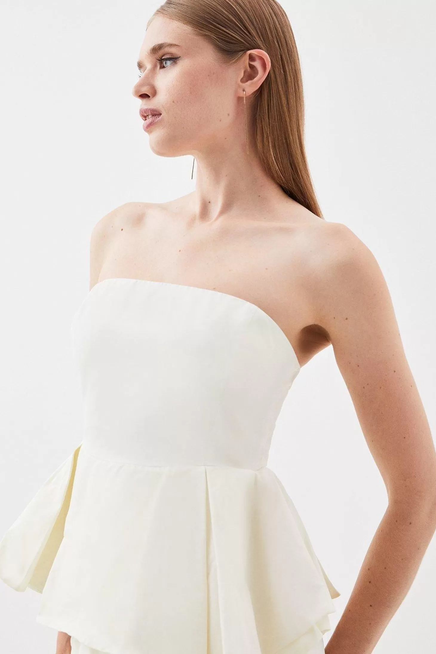 Karen Millen Taffeta Double Ruffle Detail Tailored Midi Dress