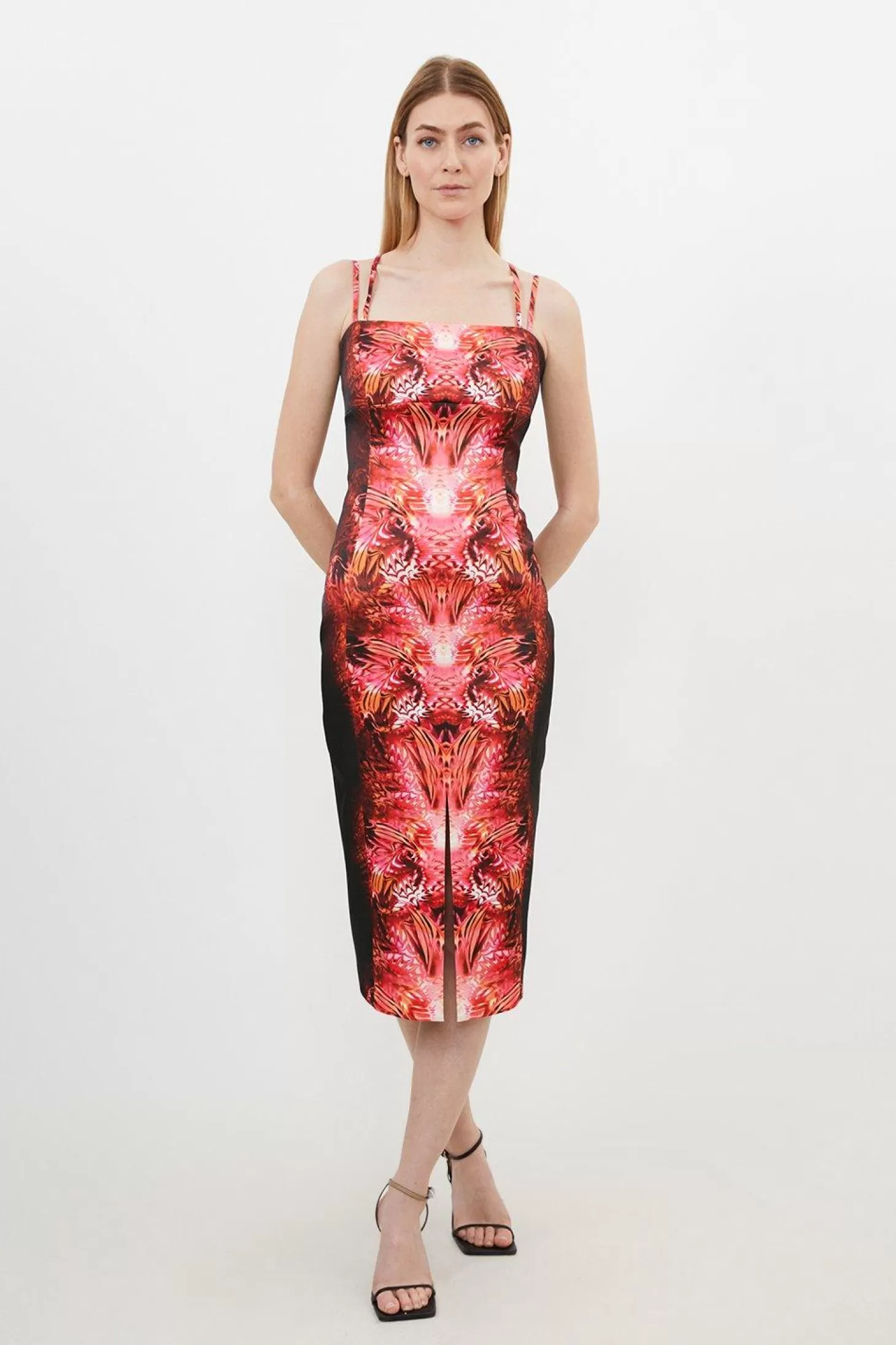 Karen Millen Tailored Abstract Floral Print Strappy Midi Dress