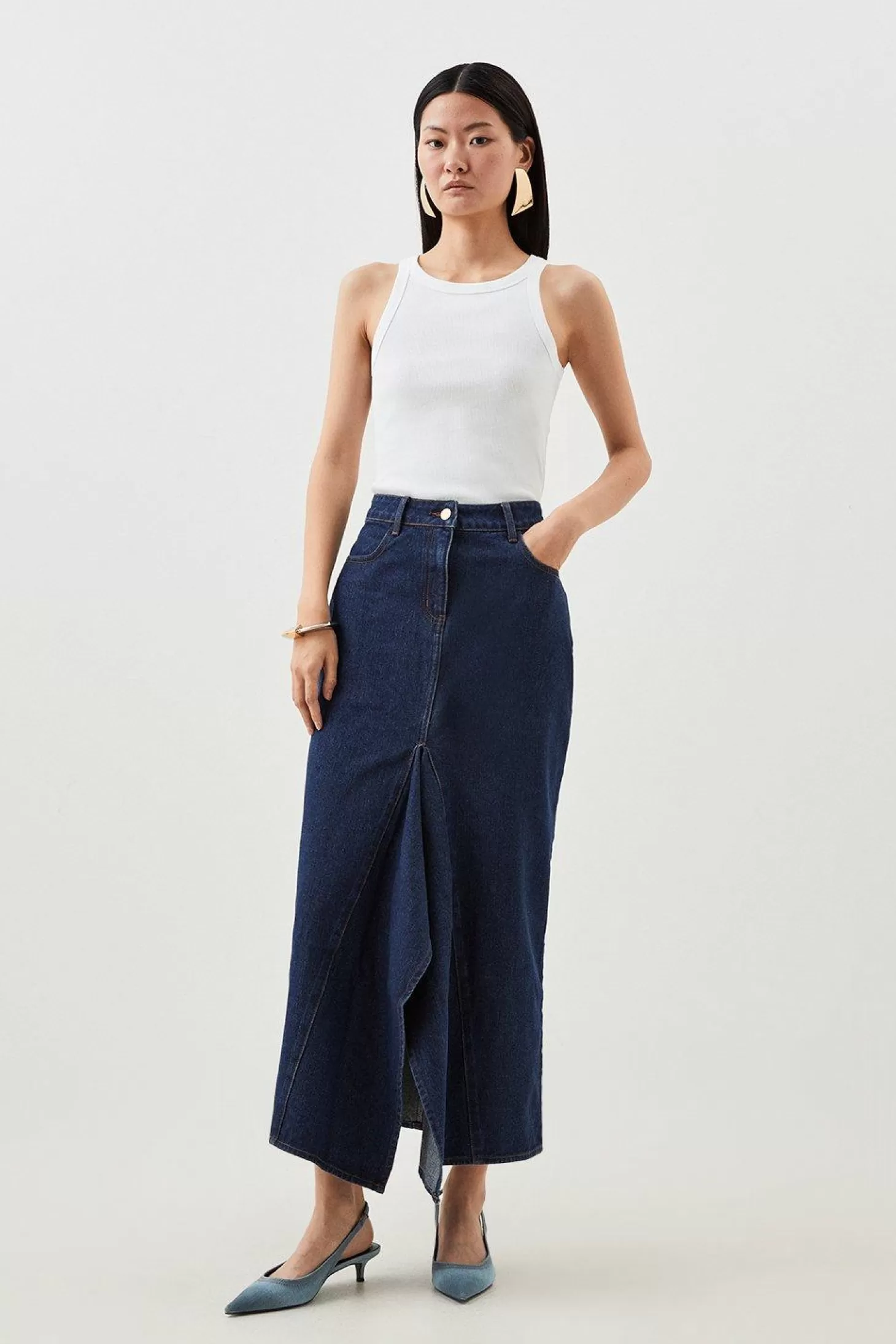 Karen Millen Tailored Asymmetric Maxi Denim Skirt