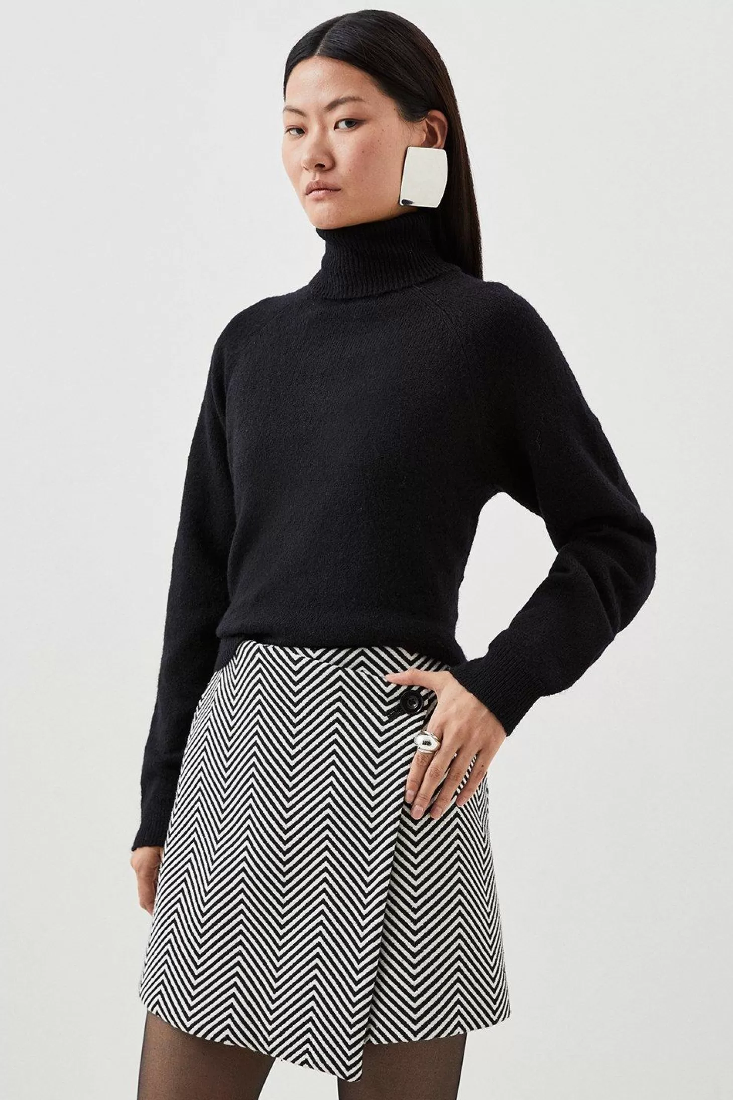 Karen Millen Tailored Asymmetric Wrap Button Detail Mini Skirt