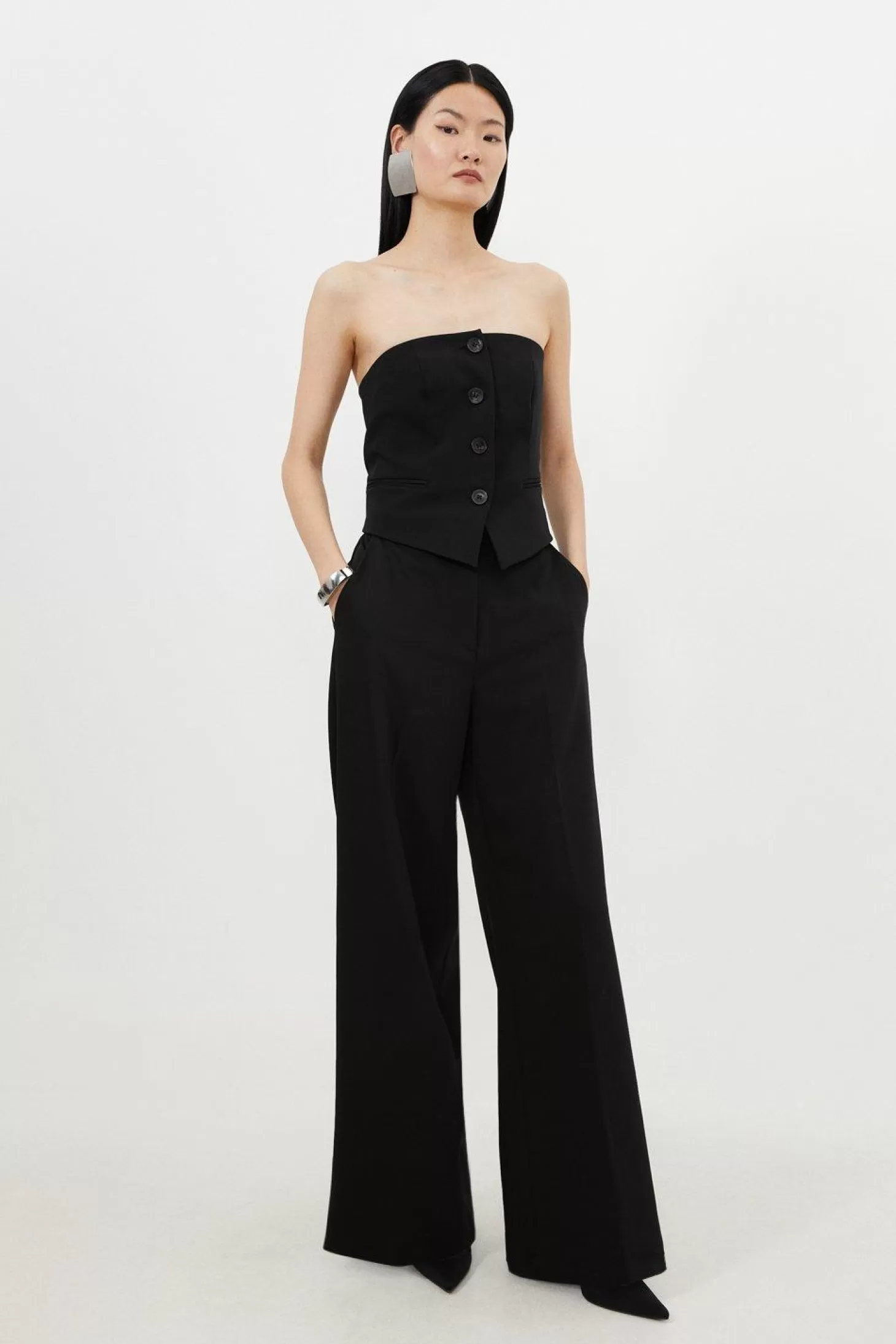 Karen Millen Tailored Bandeau Button Detail Jumpsuit