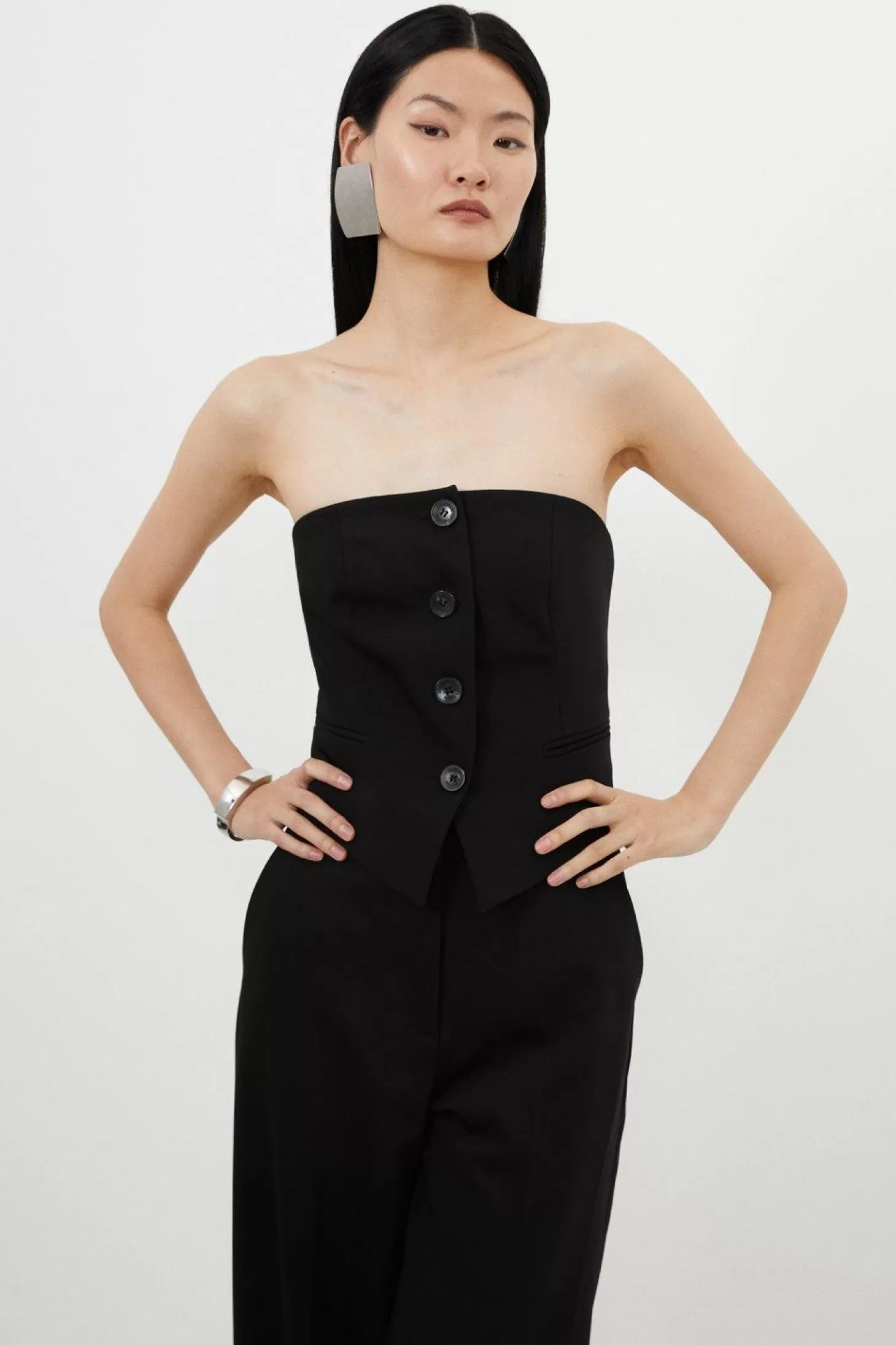 Karen Millen Tailored Bandeau Button Detail Jumpsuit