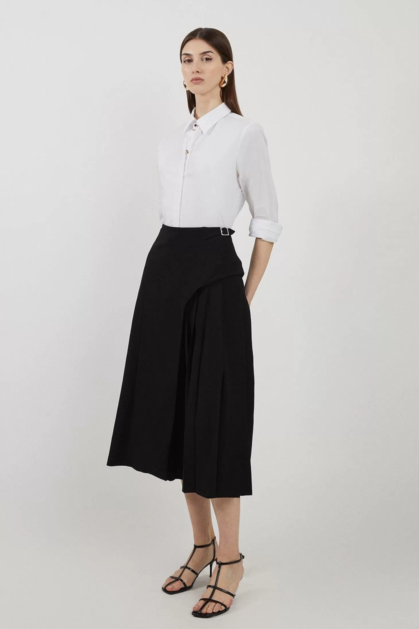 Karen Millen Tailored Buckle Detail Pleated Midi Skirt