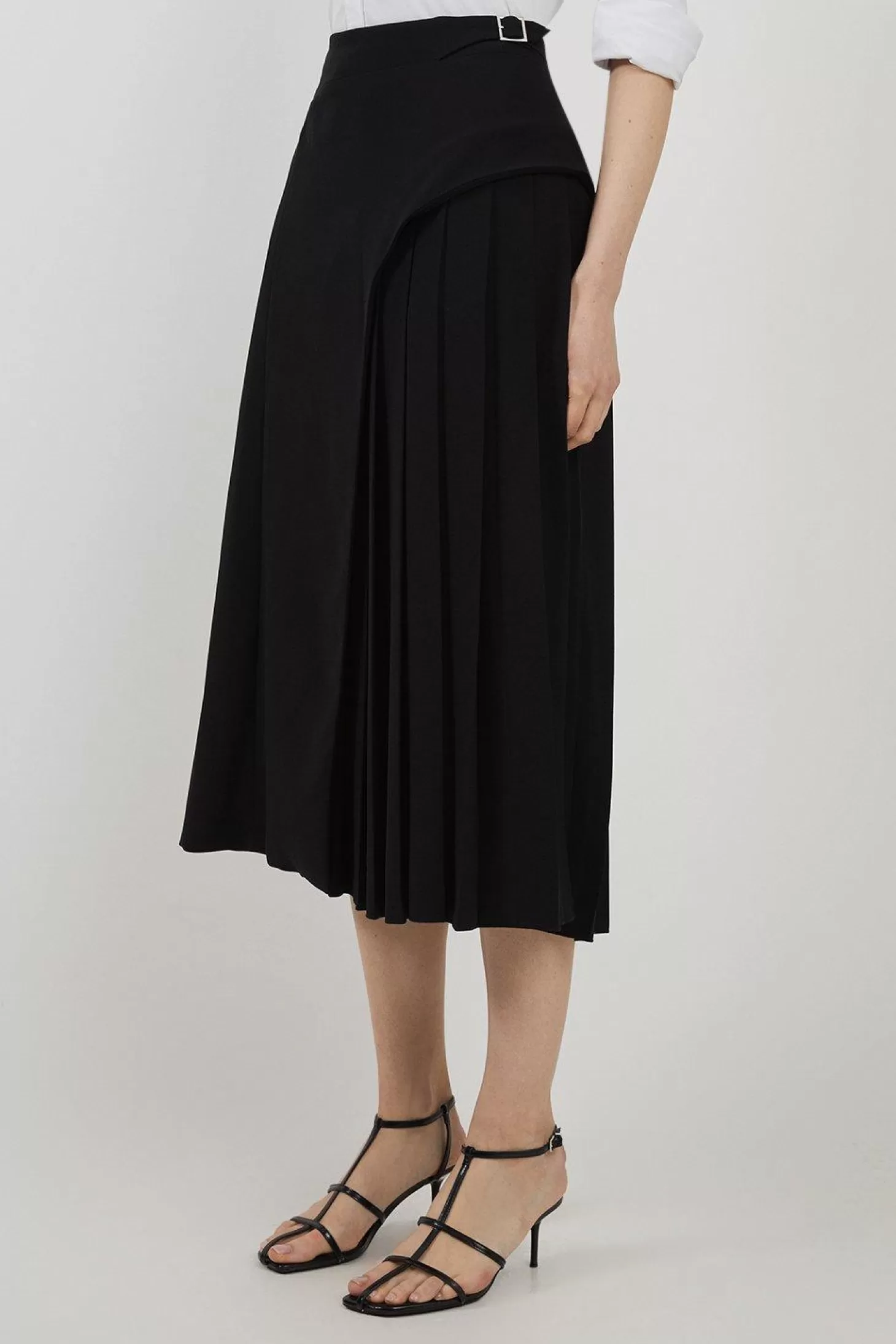 Karen Millen Tailored Buckle Detail Pleated Midi Skirt