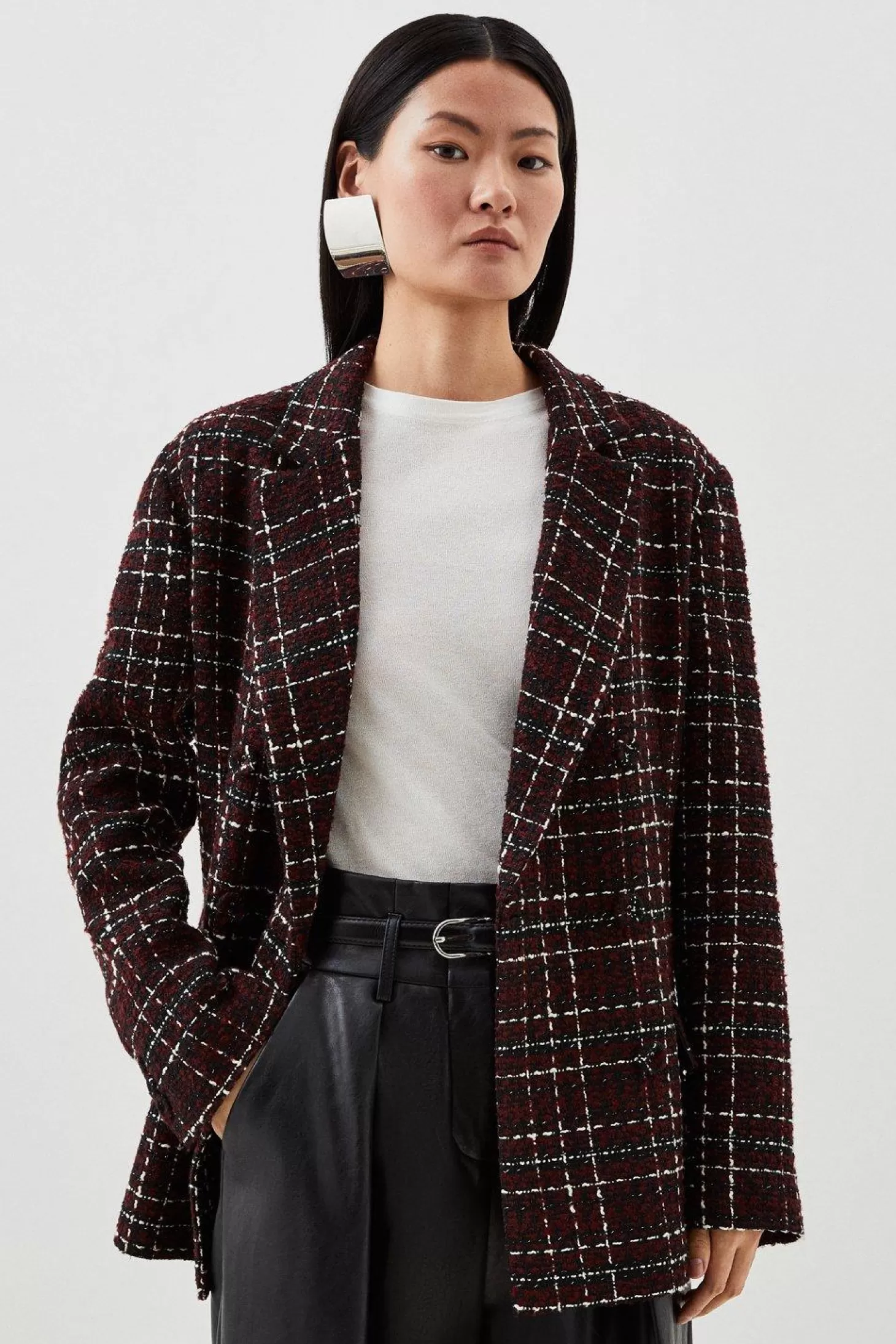 Karen Millen Tailored Check Tweed Double Breasted Jacket