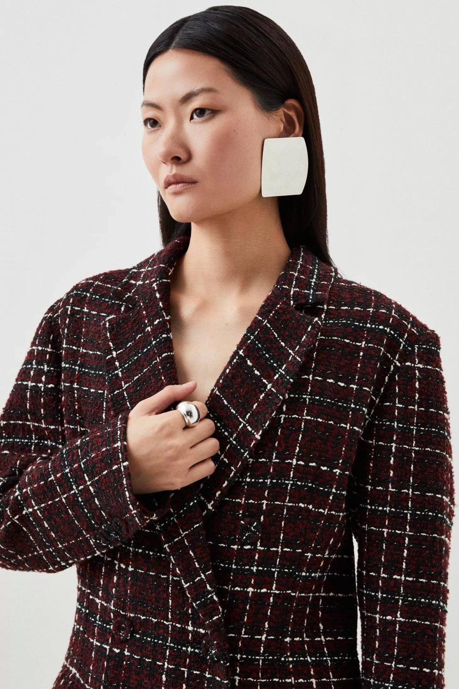 Karen Millen Tailored Check Tweed Double Breasted Jacket