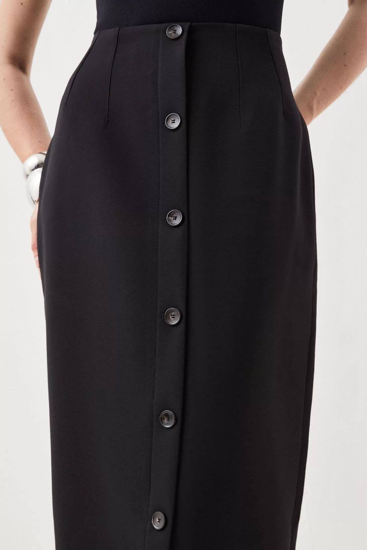 Karen Millen Tailored Compact Essential Button Through Midi Pencil Skirt