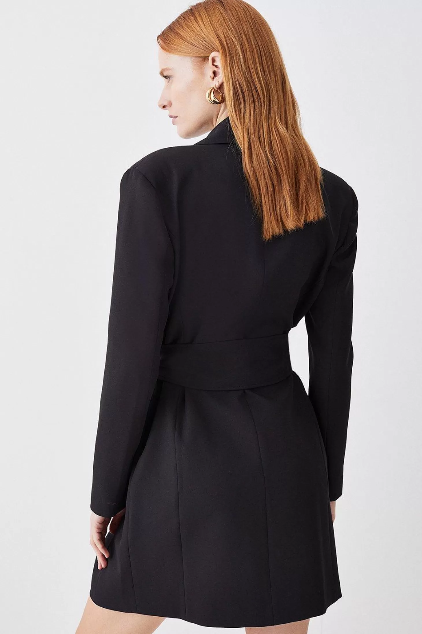 Karen Millen Tailored Compact Essential Self Tie Belted Tuxedo Blazer Mini Dress